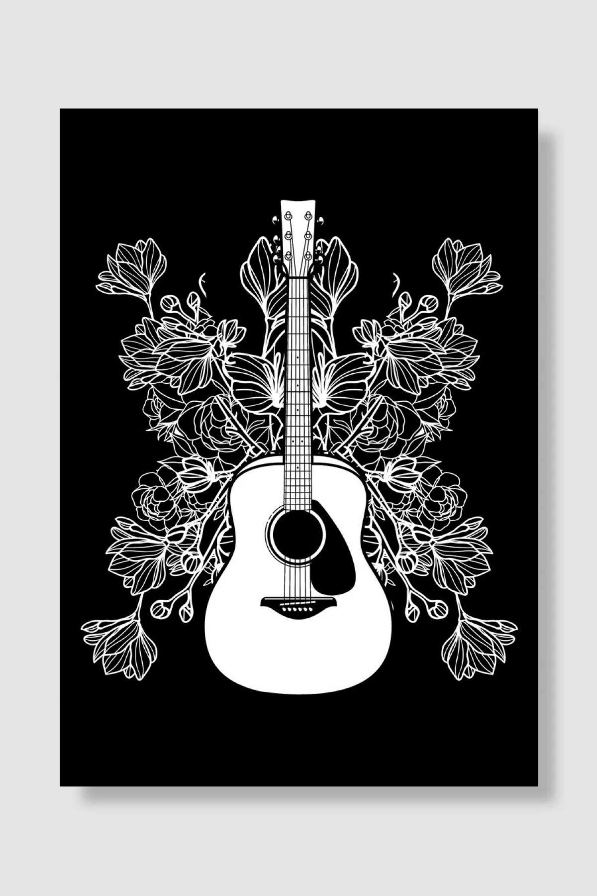 Acoustic Guitar Flowers Müzik Poster Çerçevesiz Yüksek Kalite Müzik Afiş Duvar Poster