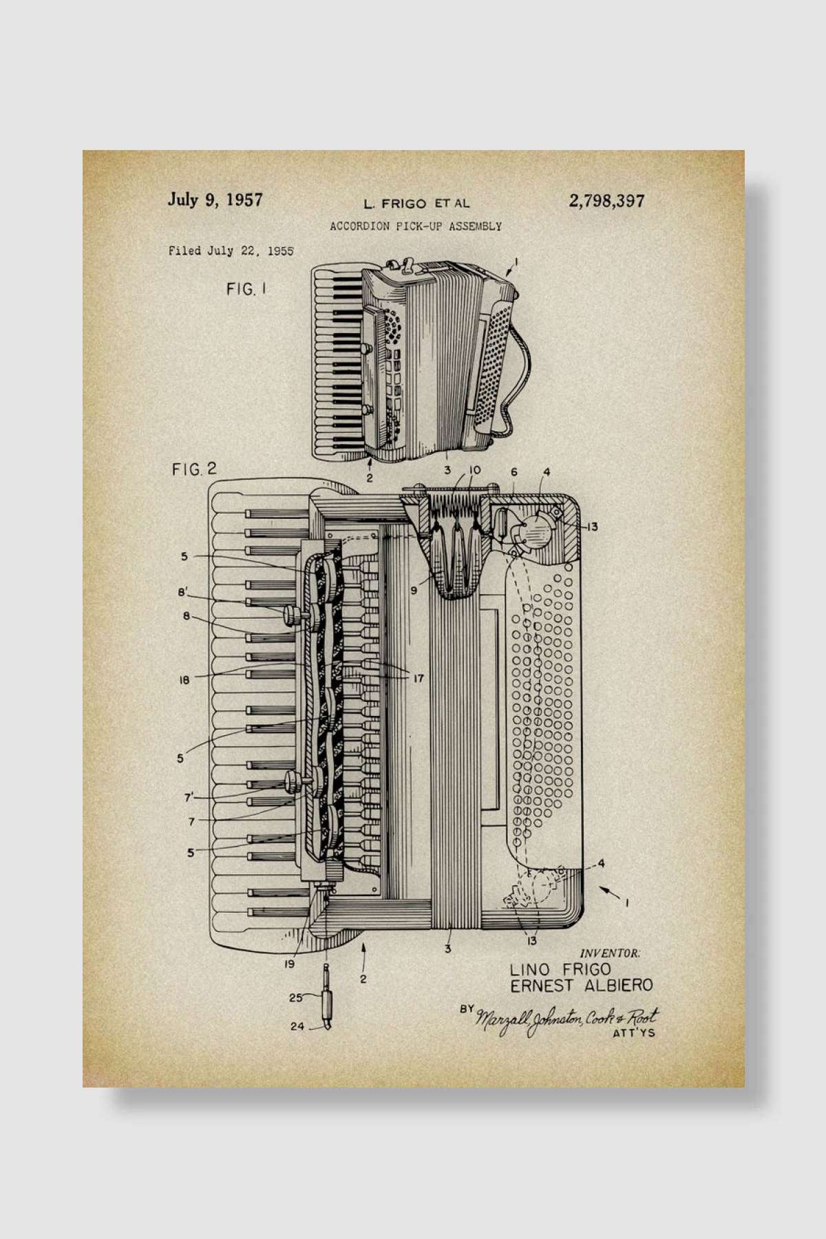 Accordion Patent Müzik Poster Çerçevesiz Yüksek Kalite Müzik Afiş Duvar Poster