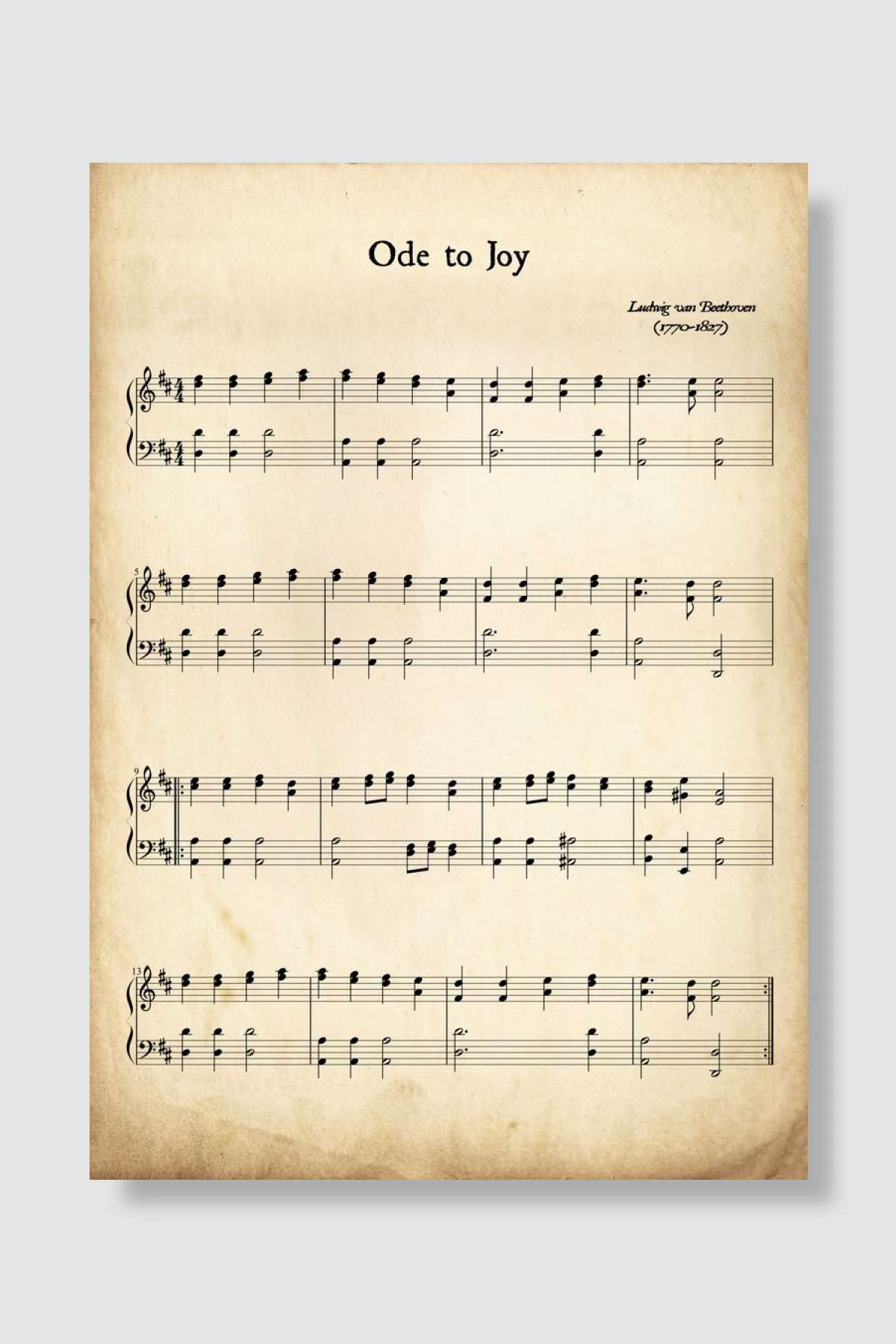 Music sheet old Beethoven Müzik Poster Çerçevesiz Yüksek Kalite Müzik Afiş Duvar Poster