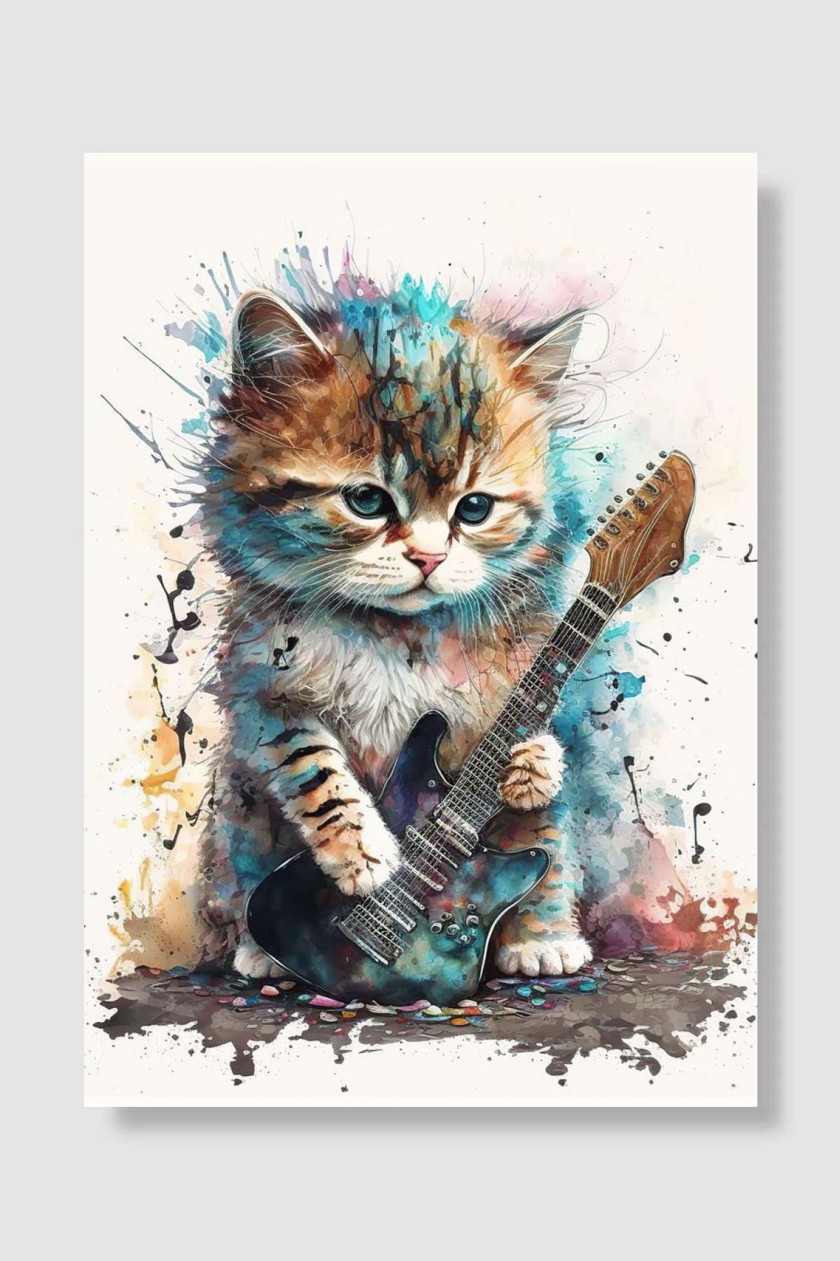 Cat playing guitar Müzik Poster Çerçevesiz Yüksek Kalite Müzik Afiş Duvar Poster