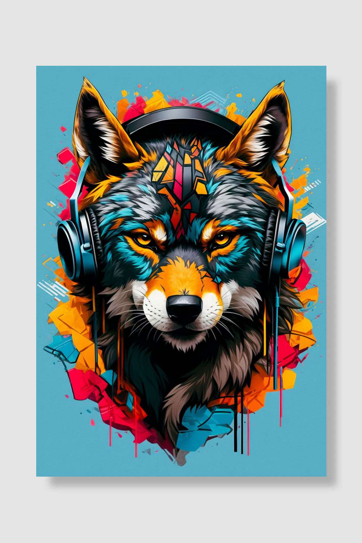 Wolf Wearing Music Müzik Poster Çerçevesiz Yüksek Kalite Müzik Afiş Duvar Poster