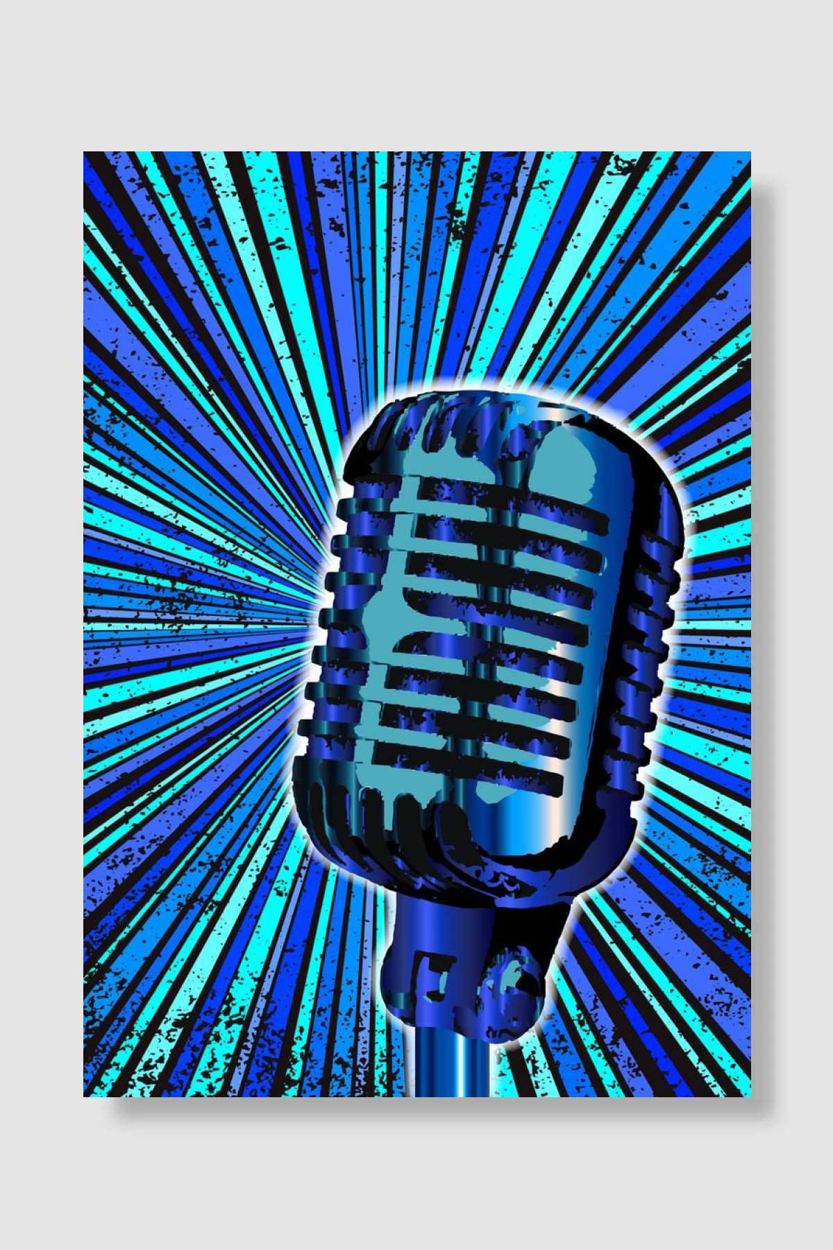 Blue Retro Microphone Müzik Poster Çerçevesiz Yüksek Kalite Müzik Afiş Duvar Poster