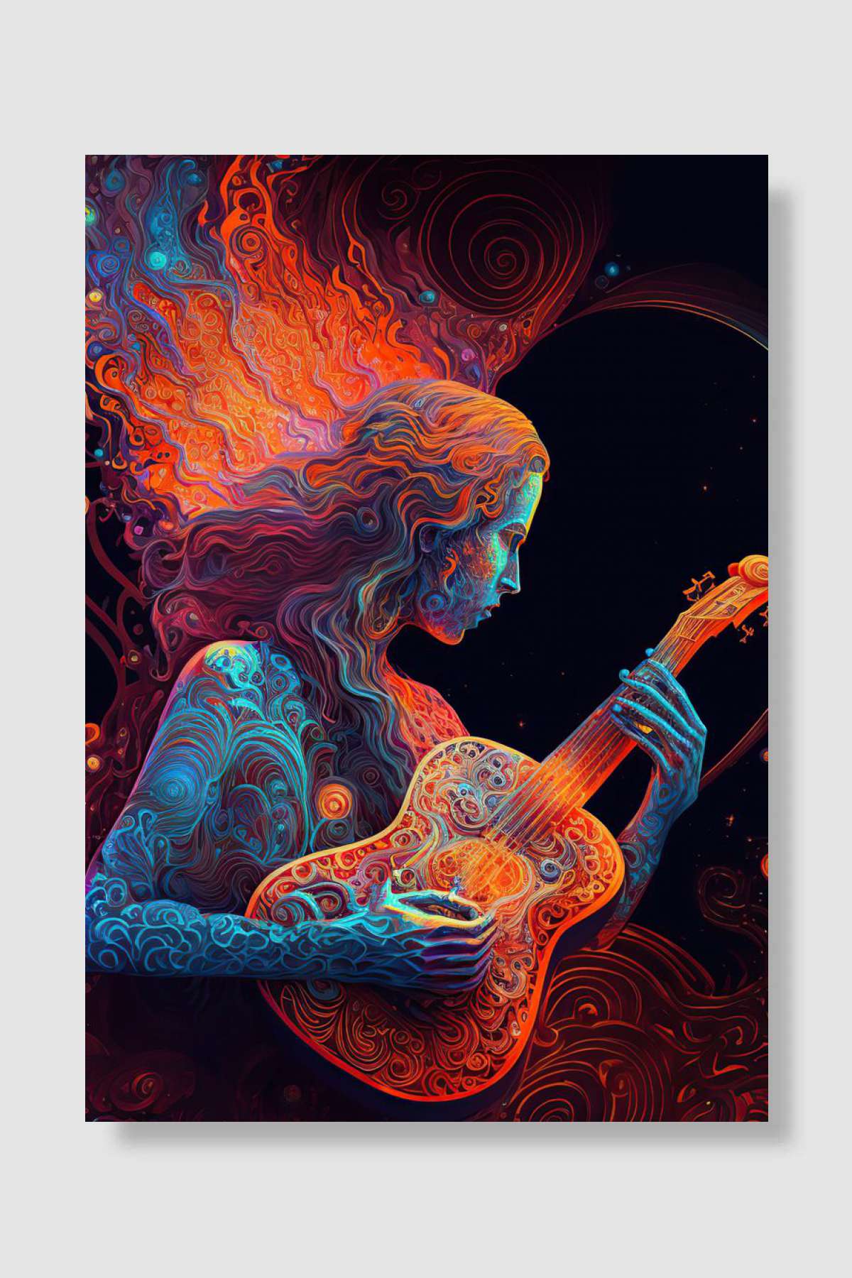 Girl playing guitars Müzik Poster Çerçevesiz Yüksek Kalite Müzik Afiş Duvar Poster