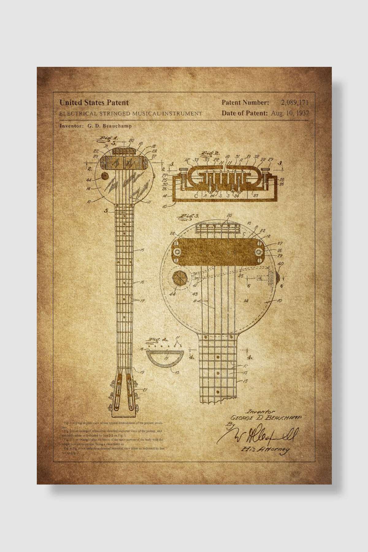 Colourised Rickenbacker El Müzik Poster Çerçevesiz Yüksek Kalite Müzik Afiş Duvar Poster