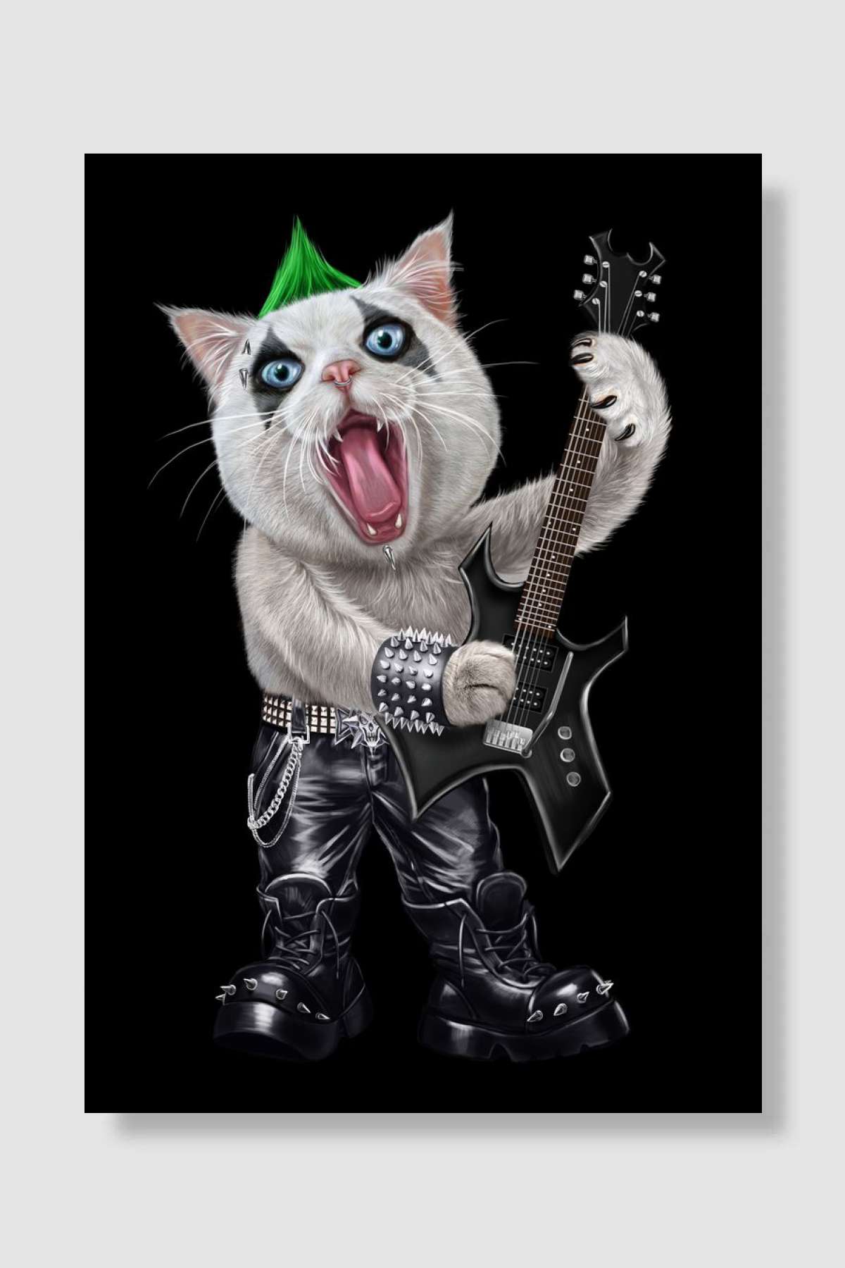 Punk Rock Guitarist Cat Müzik Poster Çerçevesiz Yüksek Kalite Müzik Afiş Duvar Poster
