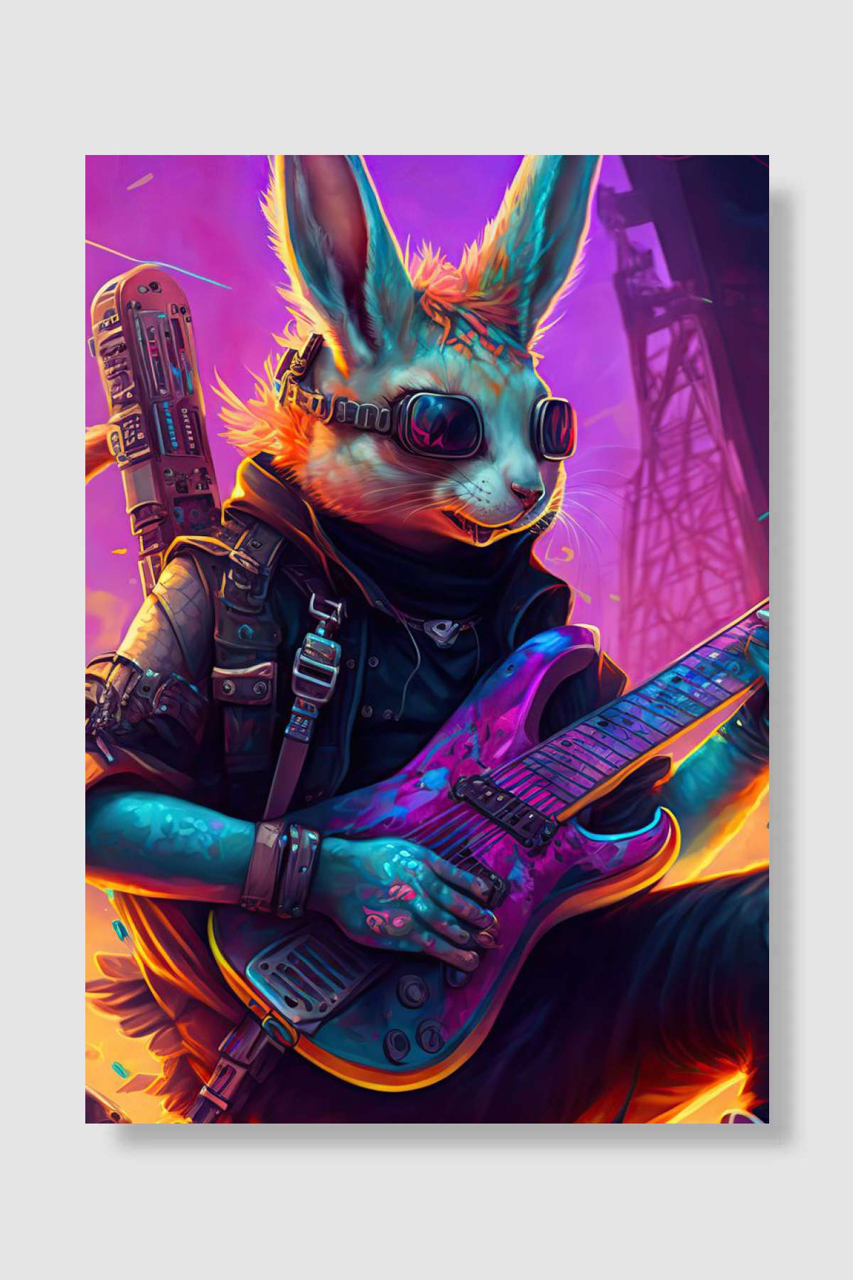 Rabbit Guitar Animal Müzik Poster Çerçevesiz Yüksek Kalite Müzik Afiş Duvar Poster