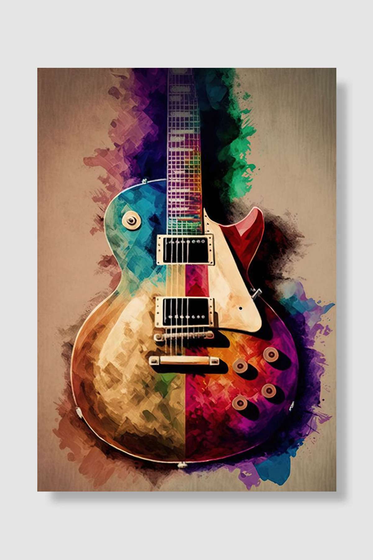 Guitar Oil Painting Müzik Poster Çerçevesiz Yüksek Kalite Müzik Afiş Duvar Poster