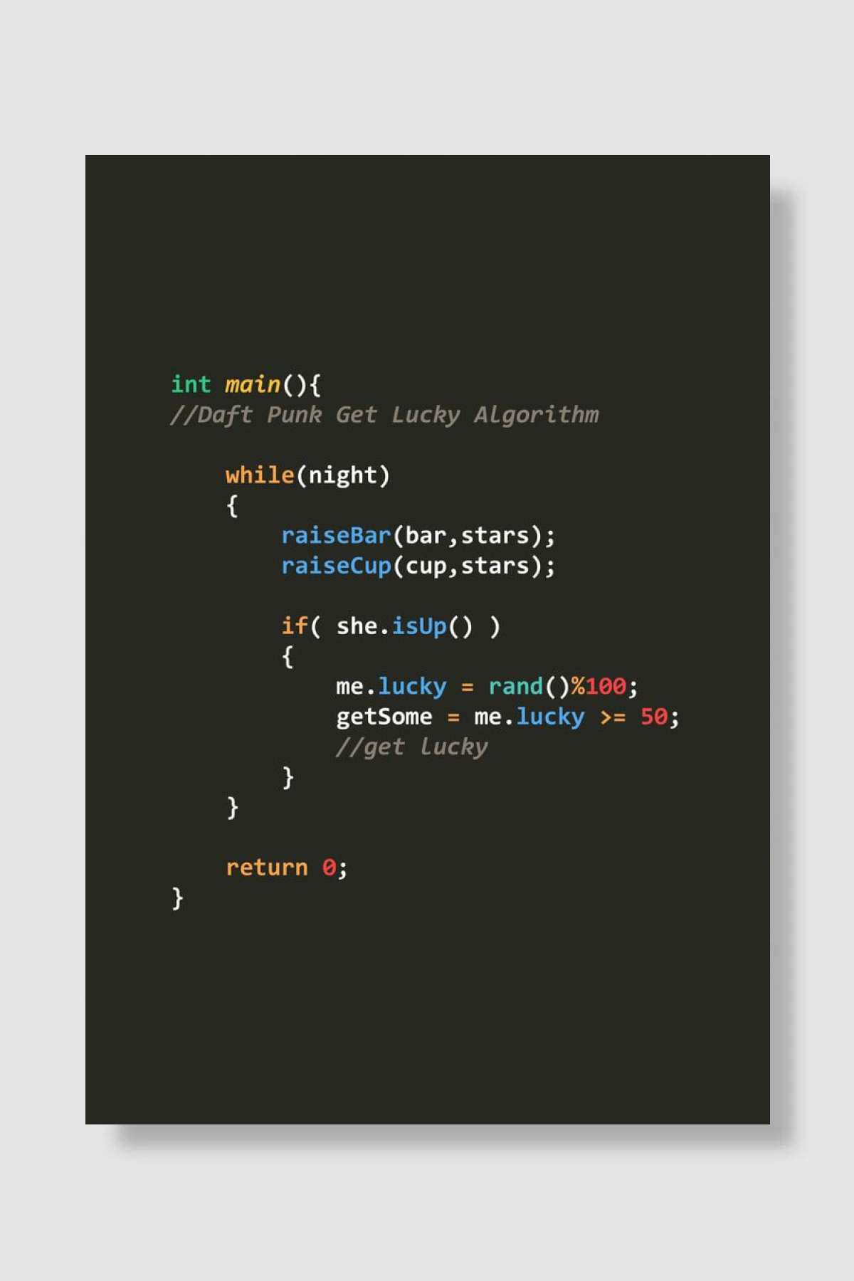 Daft Punk Get Lucky Song Algorithm in C Müzik Poster Çerçevesiz Yüksek Kalite Müzik Afiş Duvar Poster