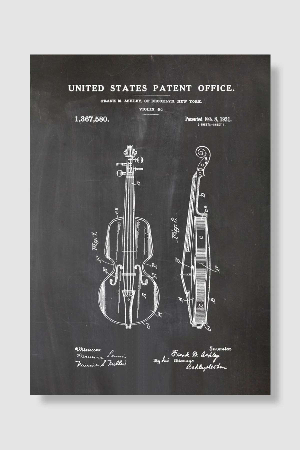 25 Violin Patent Müzik Poster Çerçevesiz Yüksek Kalite Müzik Afiş Duvar Poster