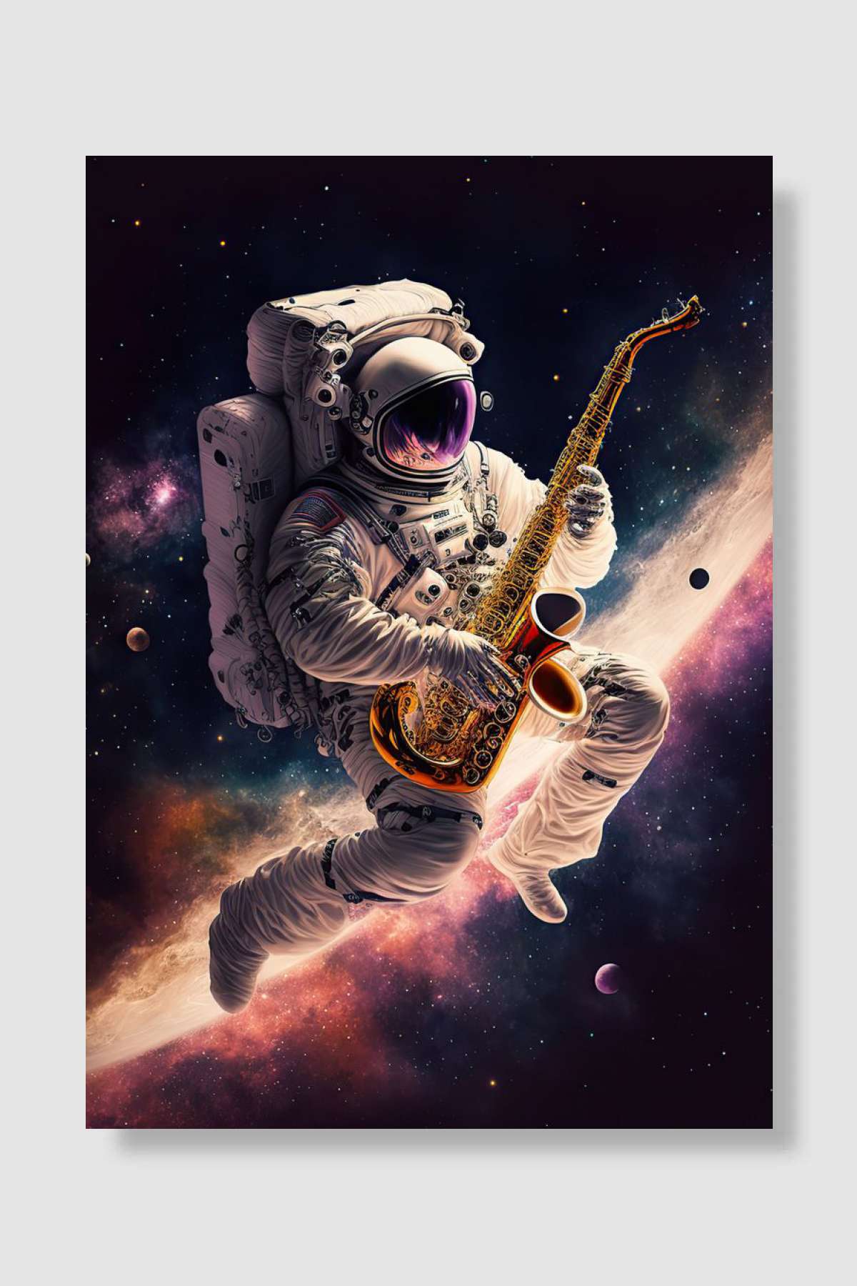 Astronaut saxophone Müzik Poster Çerçevesiz Yüksek Kalite Müzik Afiş Duvar Poster