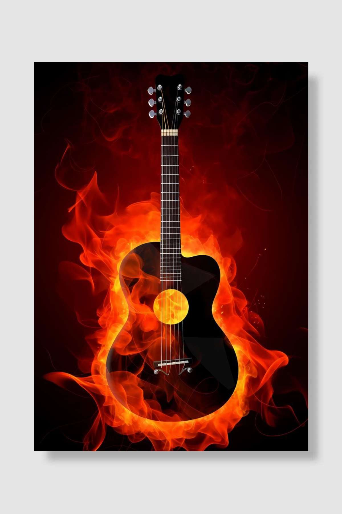 Guitar on Fire Müzik Poster Çerçevesiz Yüksek Kalite Müzik Afiş Duvar Poster