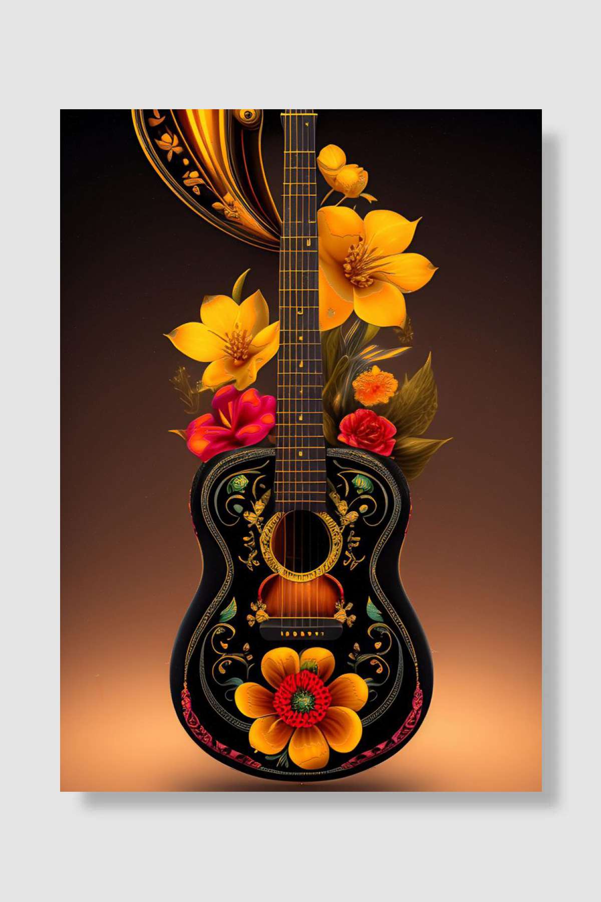 guitar flower texture Müzik Poster Çerçevesiz Yüksek Kalite Müzik Afiş Duvar Poster