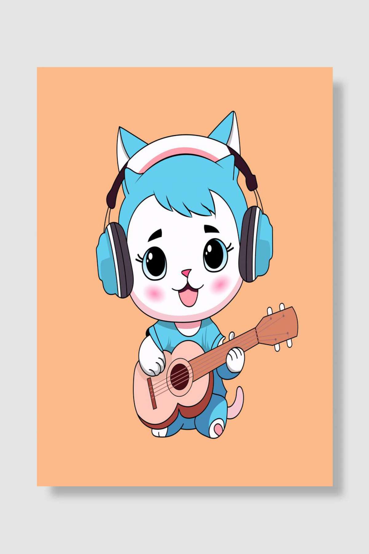 Cartoon cat playing guitar Müzik Poster Çerçevesiz Yüksek Kalite Müzik Afiş Duvar Poster - En İyi Fiyatlarla