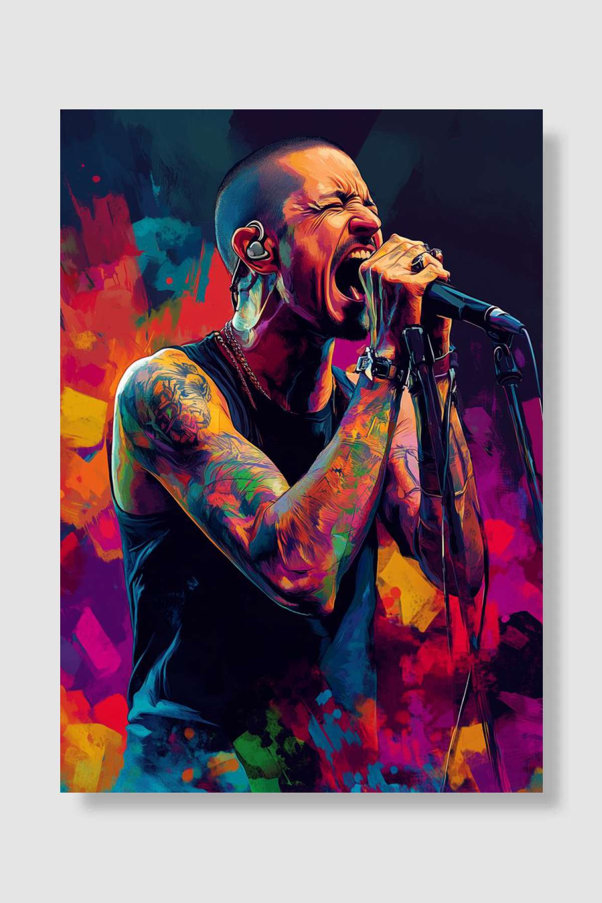 Chester Bennington Singing Müzik Poster Çerçevesiz Yüksek Kalite Müzik Afiş Duvar Poster