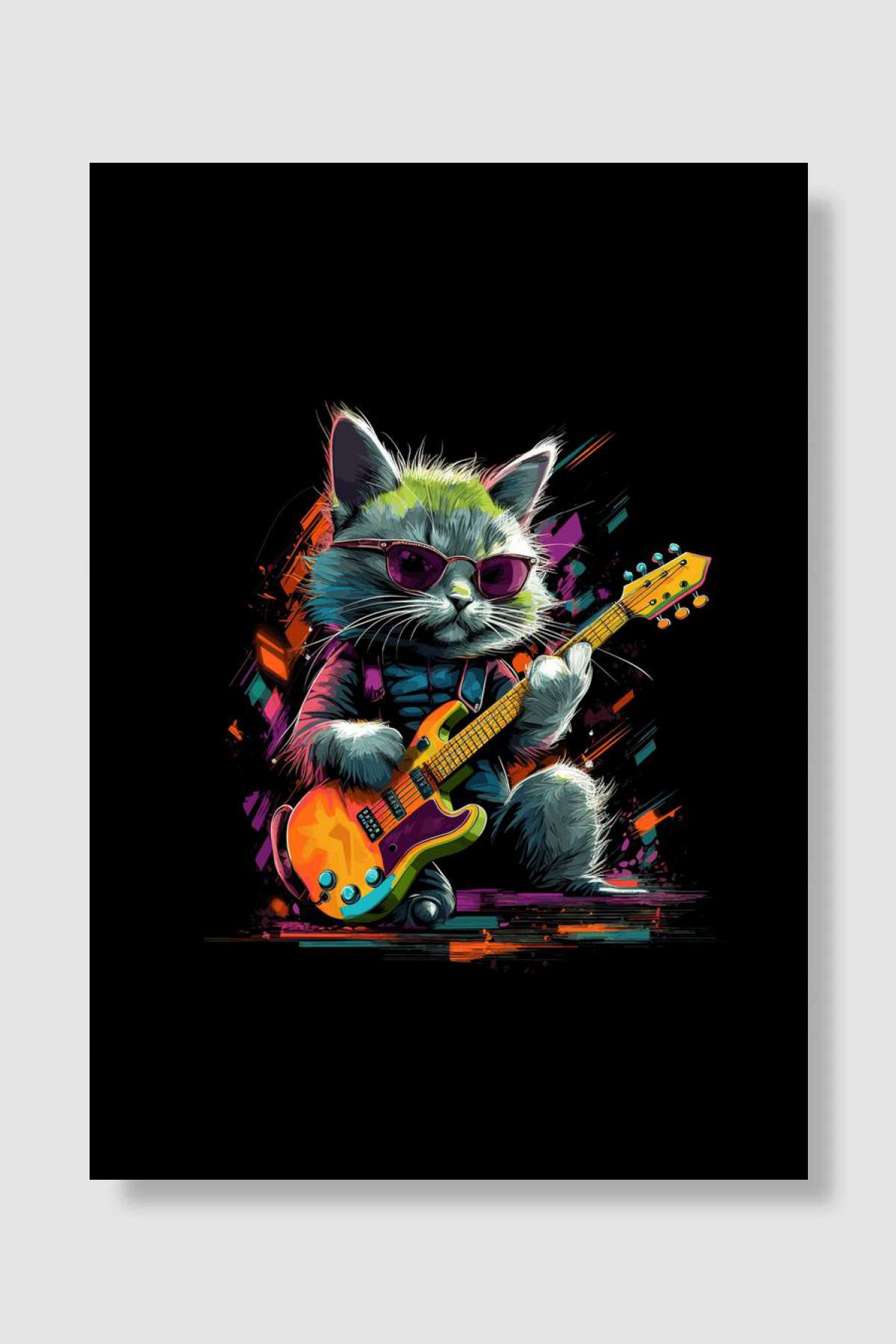 cat playing guitar Müzik Poster Çerçevesiz Yüksek Kalite Müzik Afiş Duvar Poster