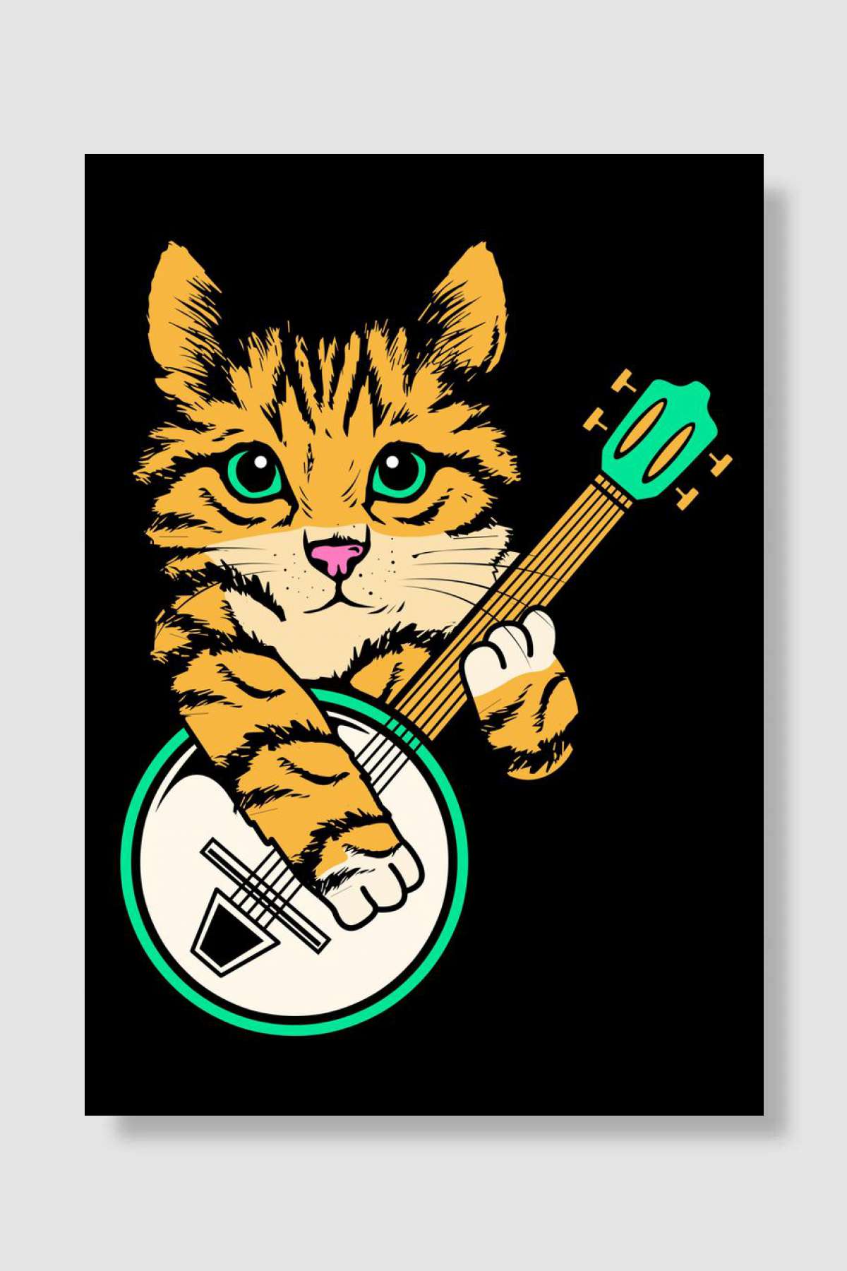 Banjo Cat Müzik Poster Çerçevesiz Yüksek Kalite Müzik Afiş Duvar Poster