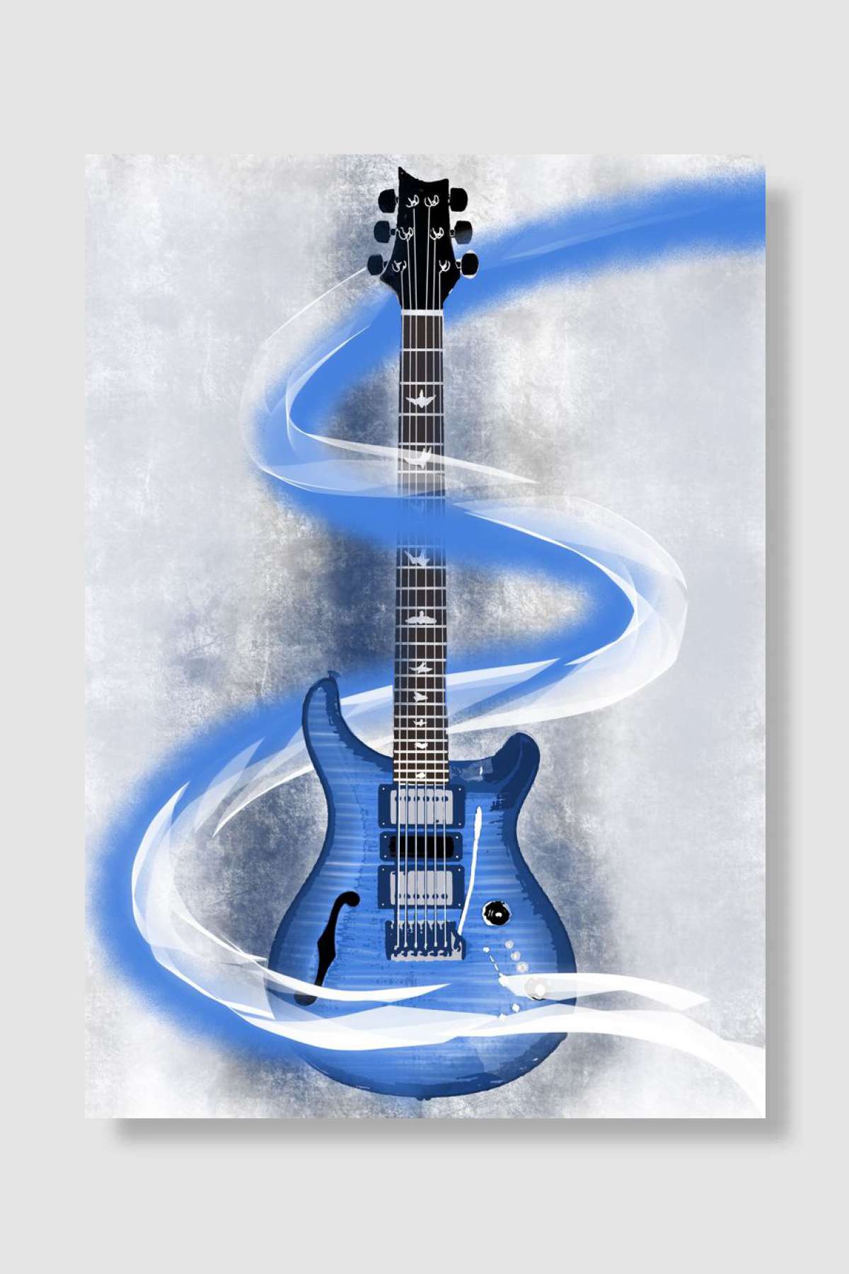 Blue Electric Guitar Müzik Poster Çerçevesiz Yüksek Kalite Müzik Afiş Duvar Poster