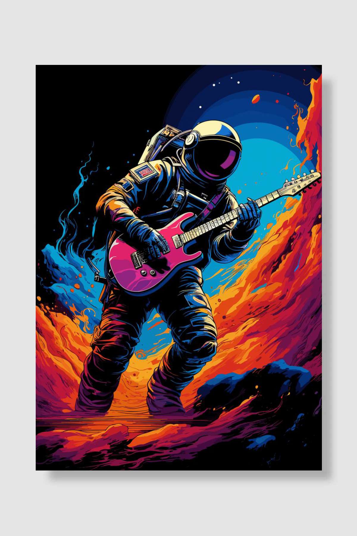Astronaut playing Guitar Müzik Poster Çerçevesiz Yüksek Kalite Müzik Afiş Duvar Poster