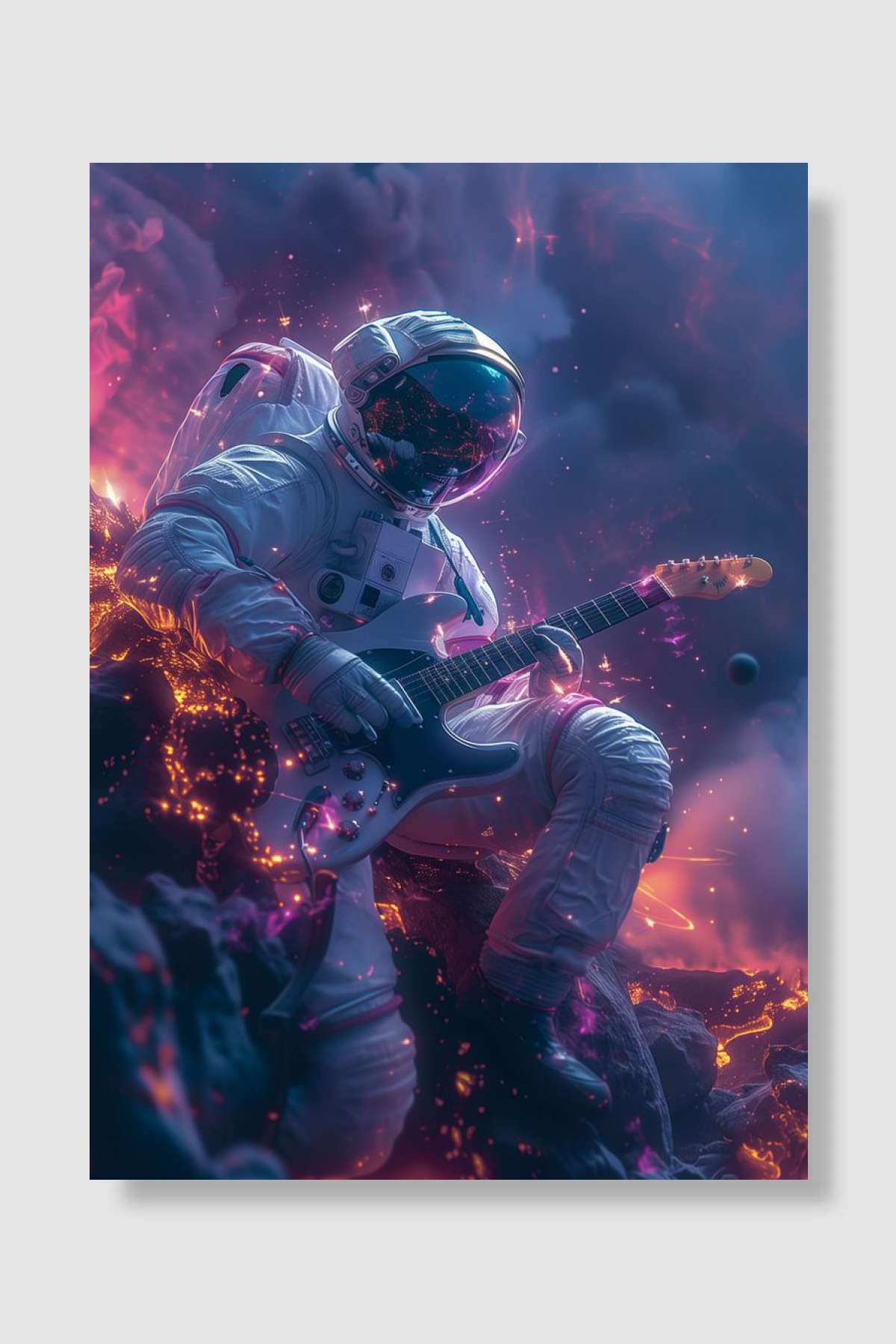 Astronaut Guitar Müzik Poster Çerçevesiz Yüksek Kalite Müzik Afiş Duvar Poster