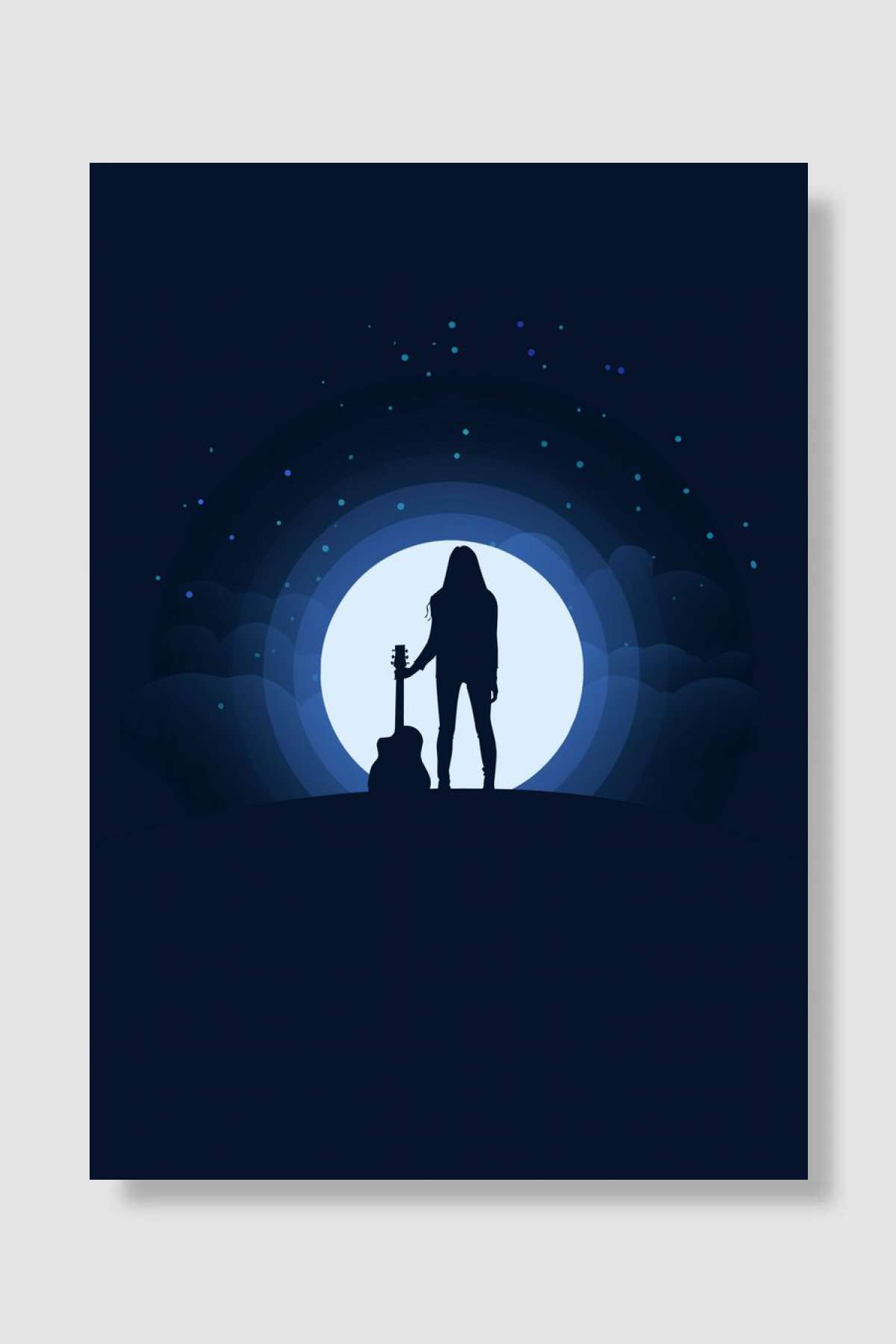 Moon Landscape Guitar Müzik Poster Çerçevesiz Yüksek Kalite Müzik Afiş Duvar Poster