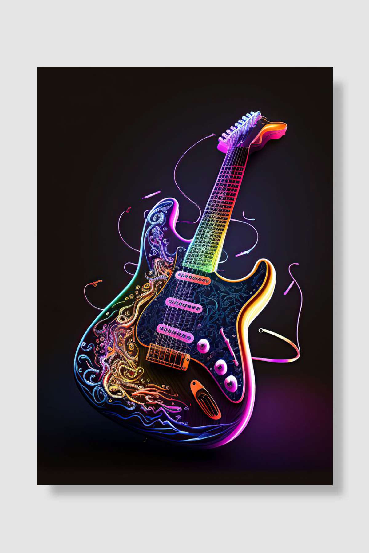Neon guitar Müzik Poster Çerçevesiz Yüksek Kalite Müzik Afiş Duvar Poster