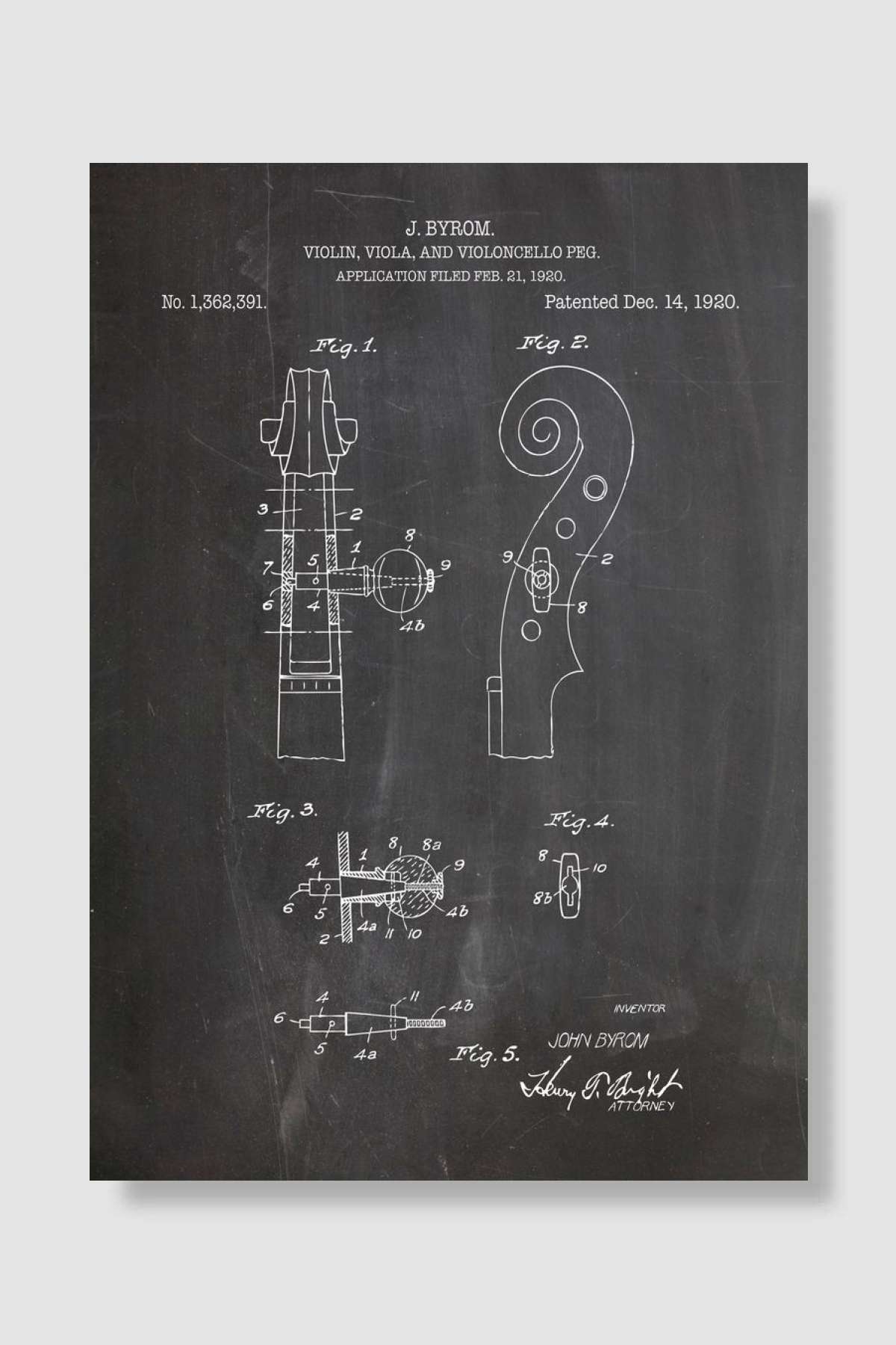 Violin head patent 1920 Müzik Poster Çerçevesiz Yüksek Kalite Müzik Afiş Duvar Poster