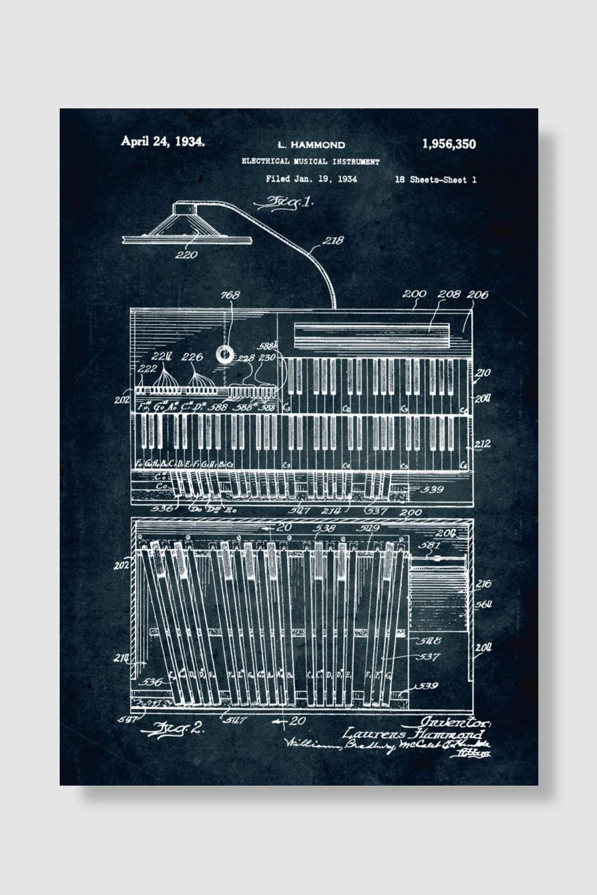 No022 - 1934 - Electrical musical instrument - Inventor ... Müzik Poster Çerçevesiz Yüksek Kalite Müzik Afiş Duvar Poster - En İyi Fiyatlarla