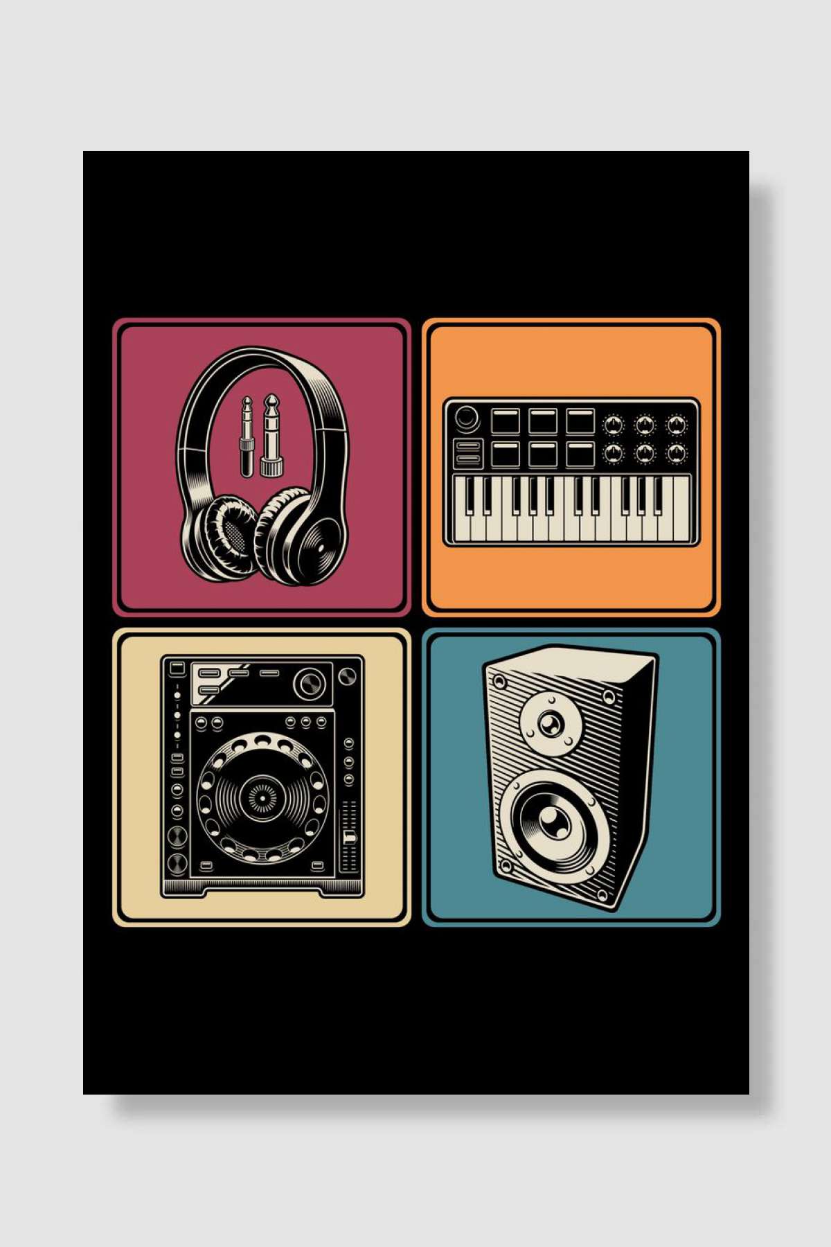 Synthesizer Headphones DJ Müzik Poster Çerçevesiz Yüksek Kalite Müzik Afiş Duvar Poster