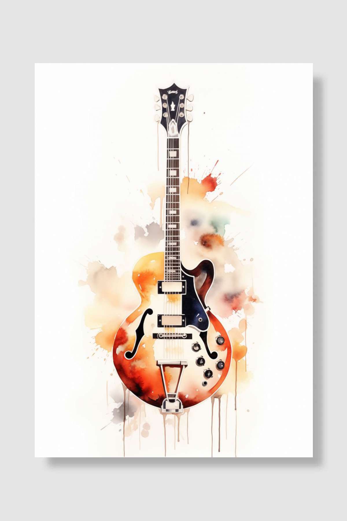 Gibson Guitar Watercolor Müzik Poster Çerçevesiz Yüksek Kalite Müzik Afiş Duvar Poster