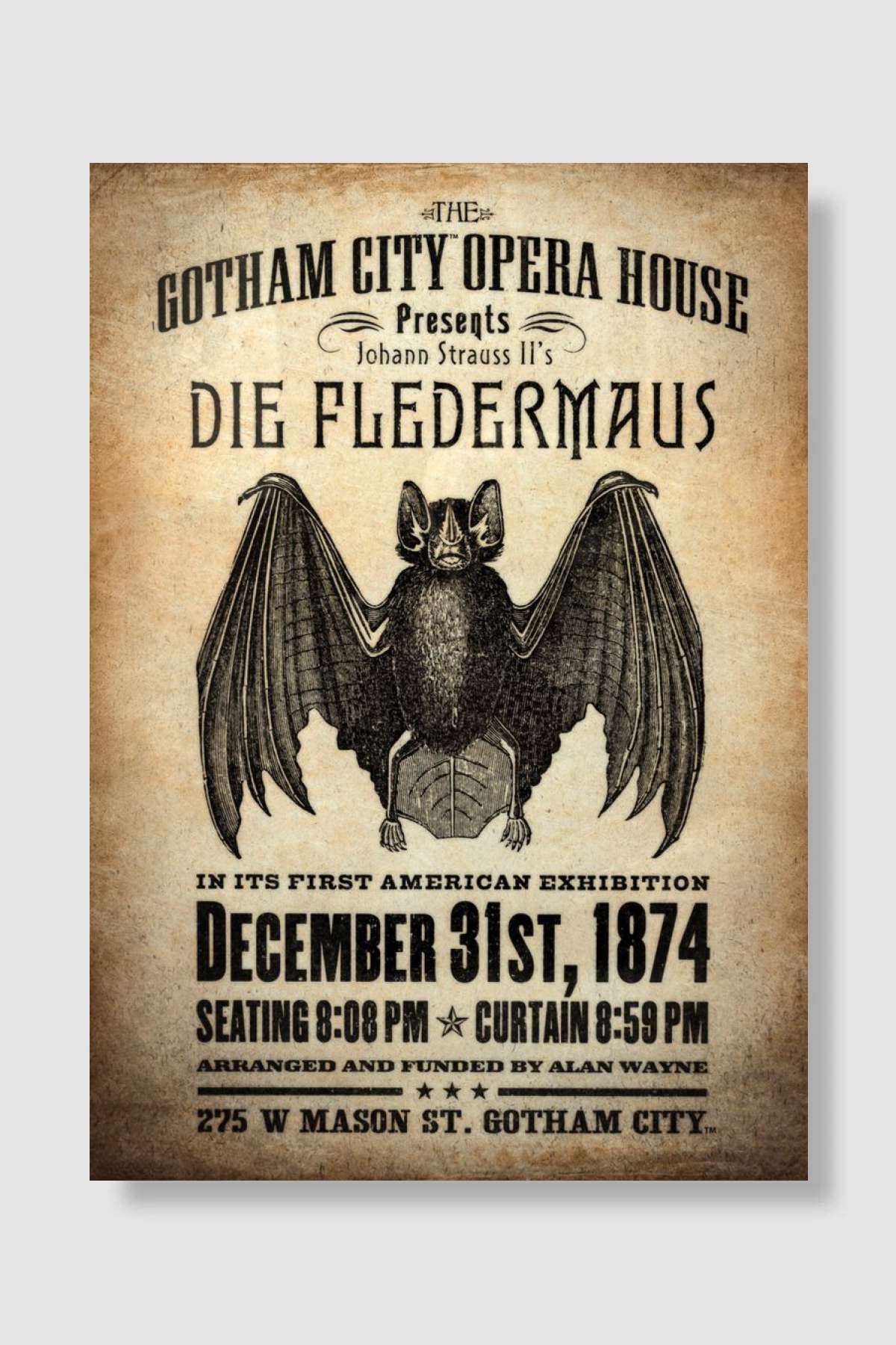 Die Fledermaus Müzik Poster Çerçevesiz Yüksek Kalite Müzik Afiş Duvar Poster