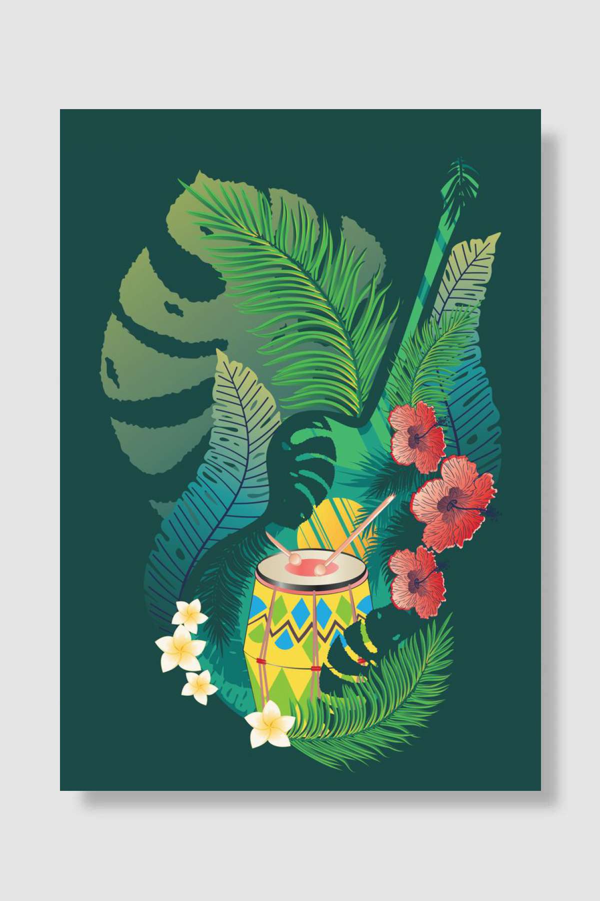 Tropical guitar with drum Müzik Poster Çerçevesiz Yüksek Kalite Müzik Afiş Duvar Poster