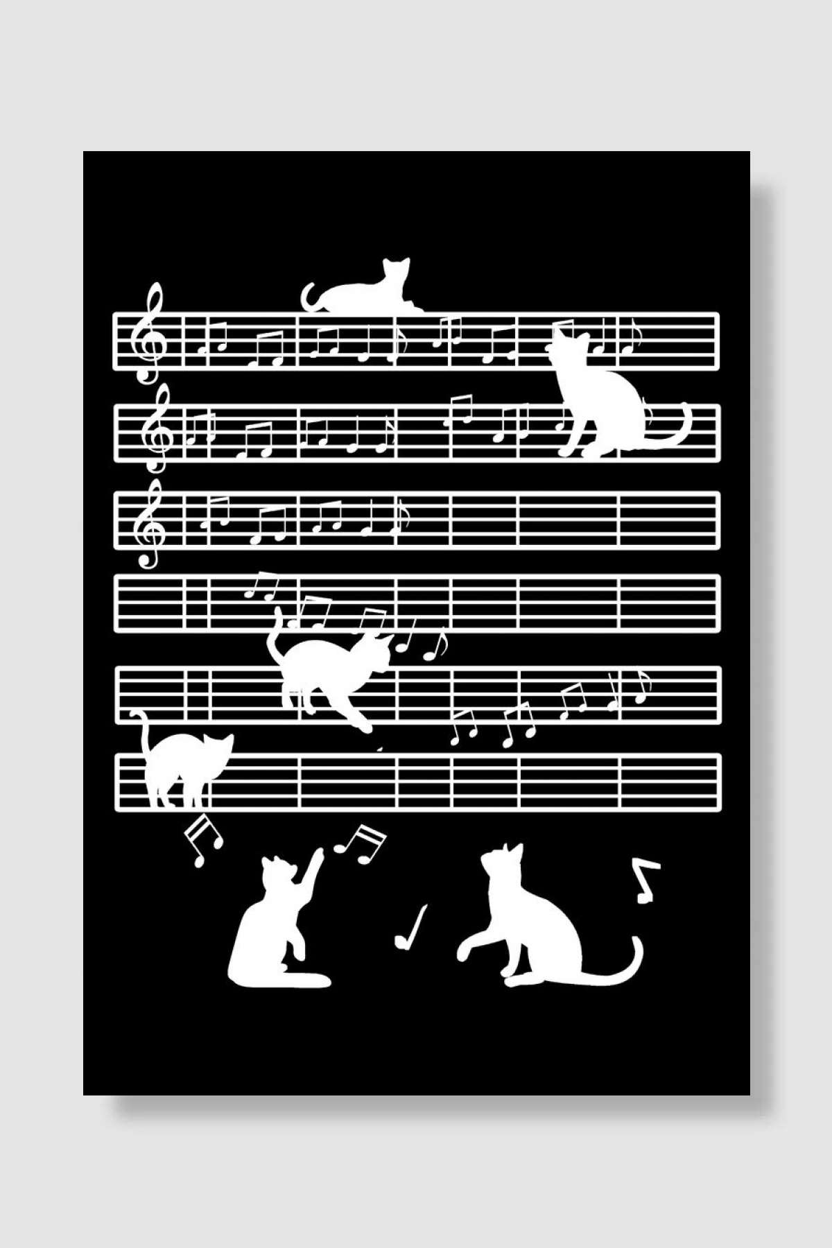 Cat Playing Music Maestro Müzik Poster Çerçevesiz Yüksek Kalite Müzik Afiş Duvar Poster