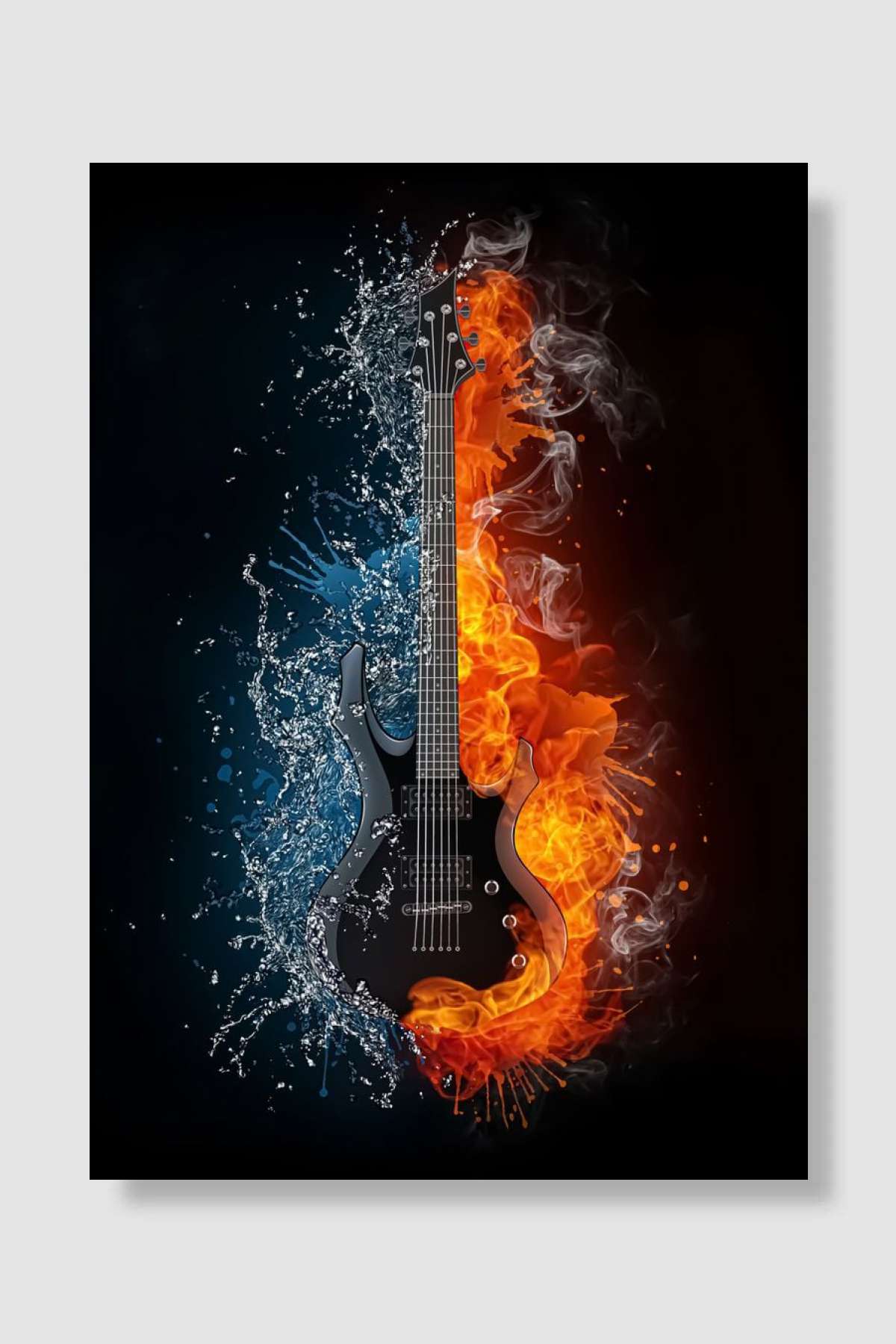 Electric Guitar Fire Water Müzik Poster Çerçevesiz Yüksek Kalite Müzik Afiş Duvar Poster