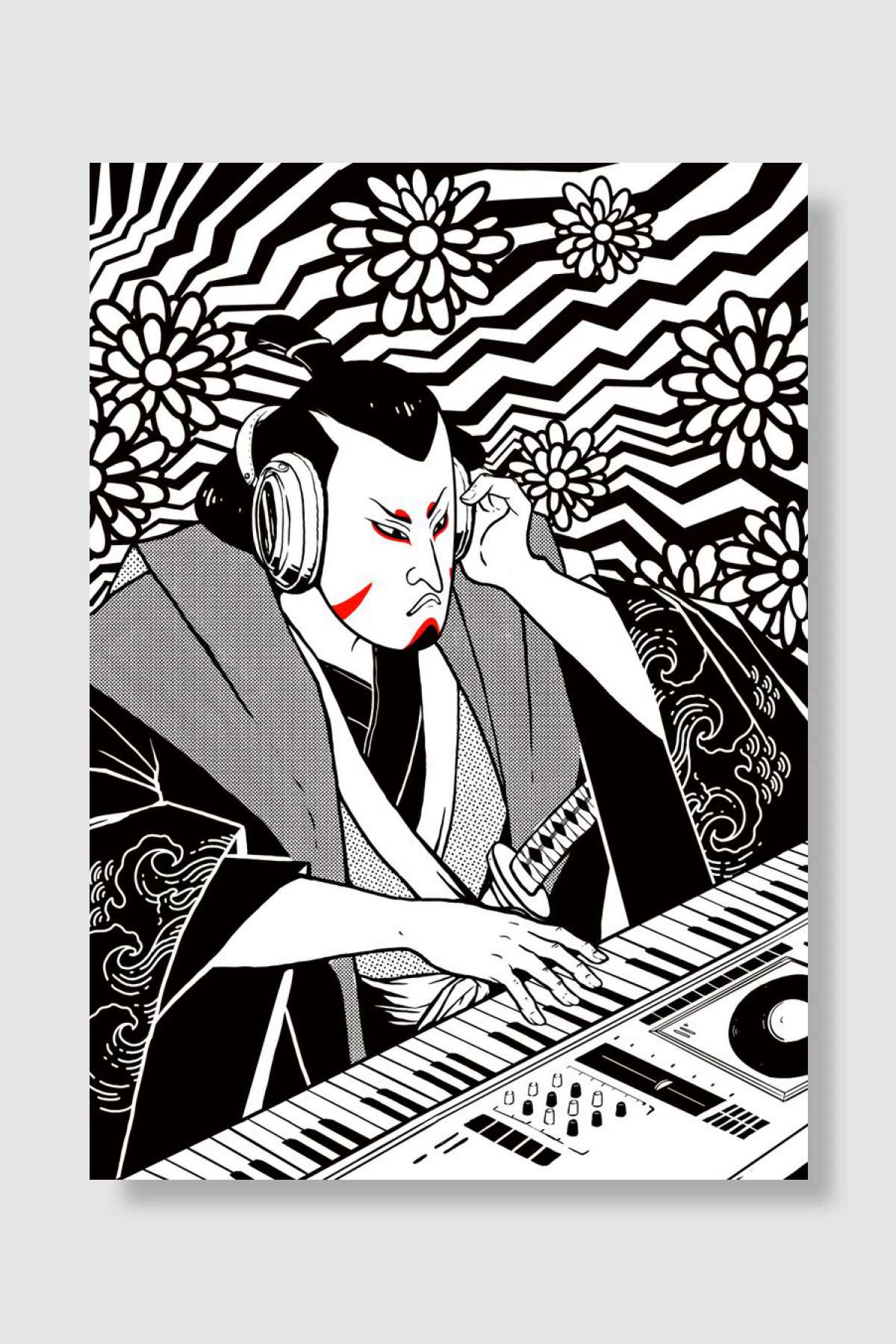 Samurai Synthesizer Techno Müzik Poster Çerçevesiz Yüksek Kalite Müzik Afiş Duvar Poster - En İyi Fiyatlarla