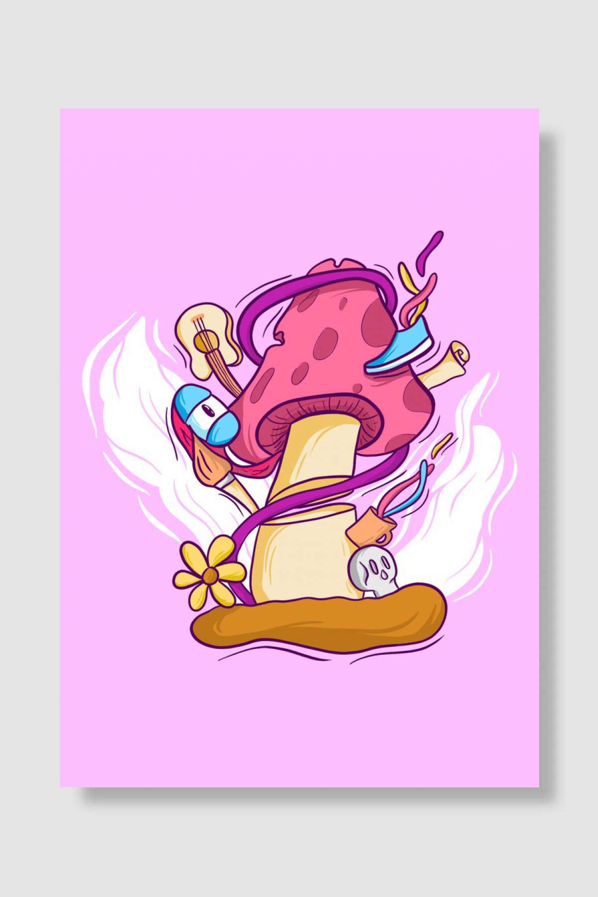 Mushroom illustration Müzik Poster Çerçevesiz Yüksek Kalite Müzik Afiş Duvar Poster