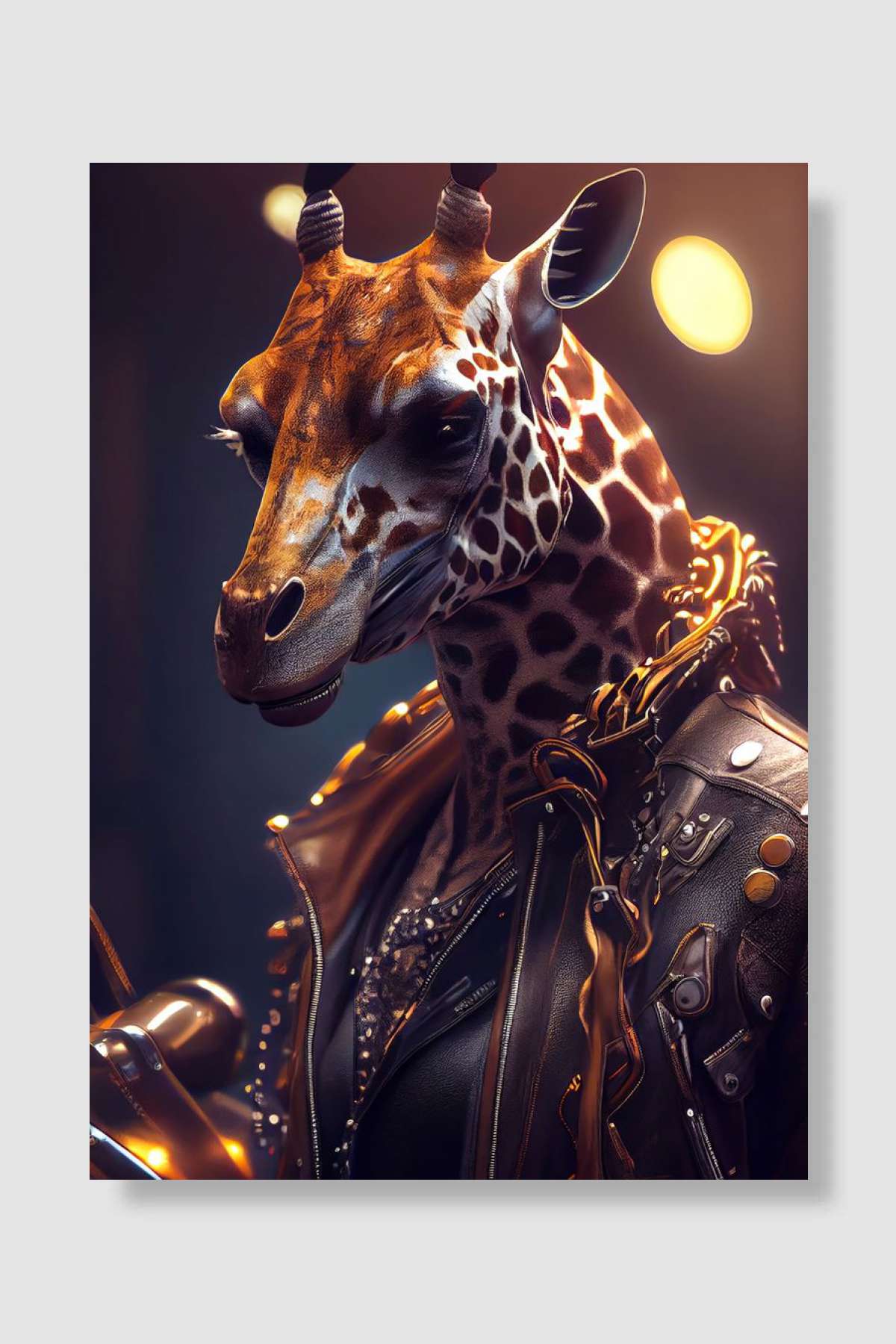 badass giraffe on motor Müzik Poster Çerçevesiz Yüksek Kalite Müzik Afiş Duvar Poster