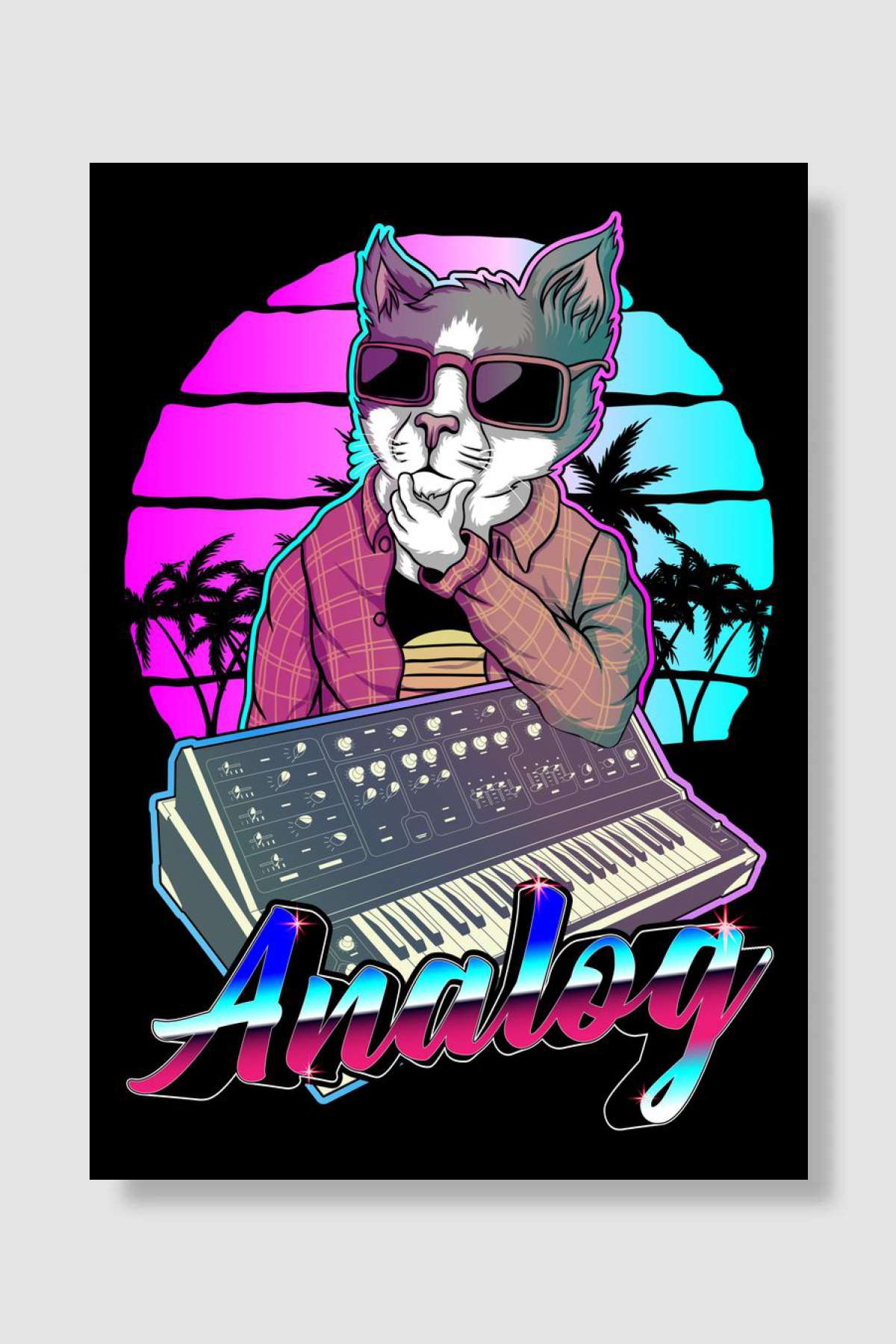 Synthesizer Vaporwave Cat Müzik Poster Çerçevesiz Yüksek Kalite Müzik Afiş Duvar Poster