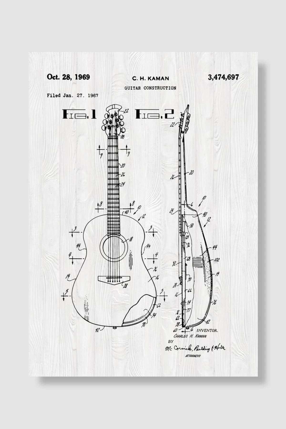 Guitar Patent Müzik Poster Çerçevesiz Yüksek Kalite Müzik Afiş Duvar Poster