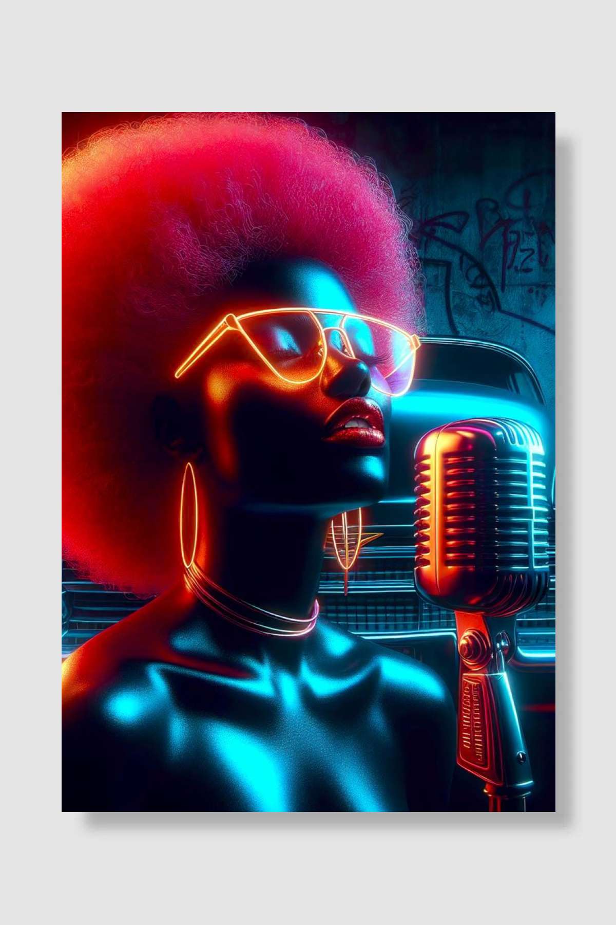 Black Woman Jazz Neon Müzik Poster Çerçevesiz Yüksek Kalite Müzik Afiş Duvar Poster
