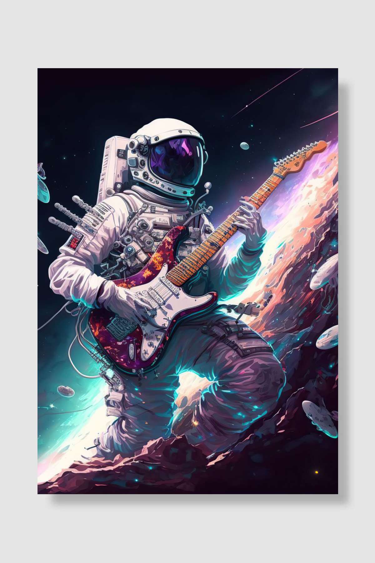 Astronaut playing guitar Müzik Poster Çerçevesiz Yüksek Kalite Müzik Afiş Duvar Poster