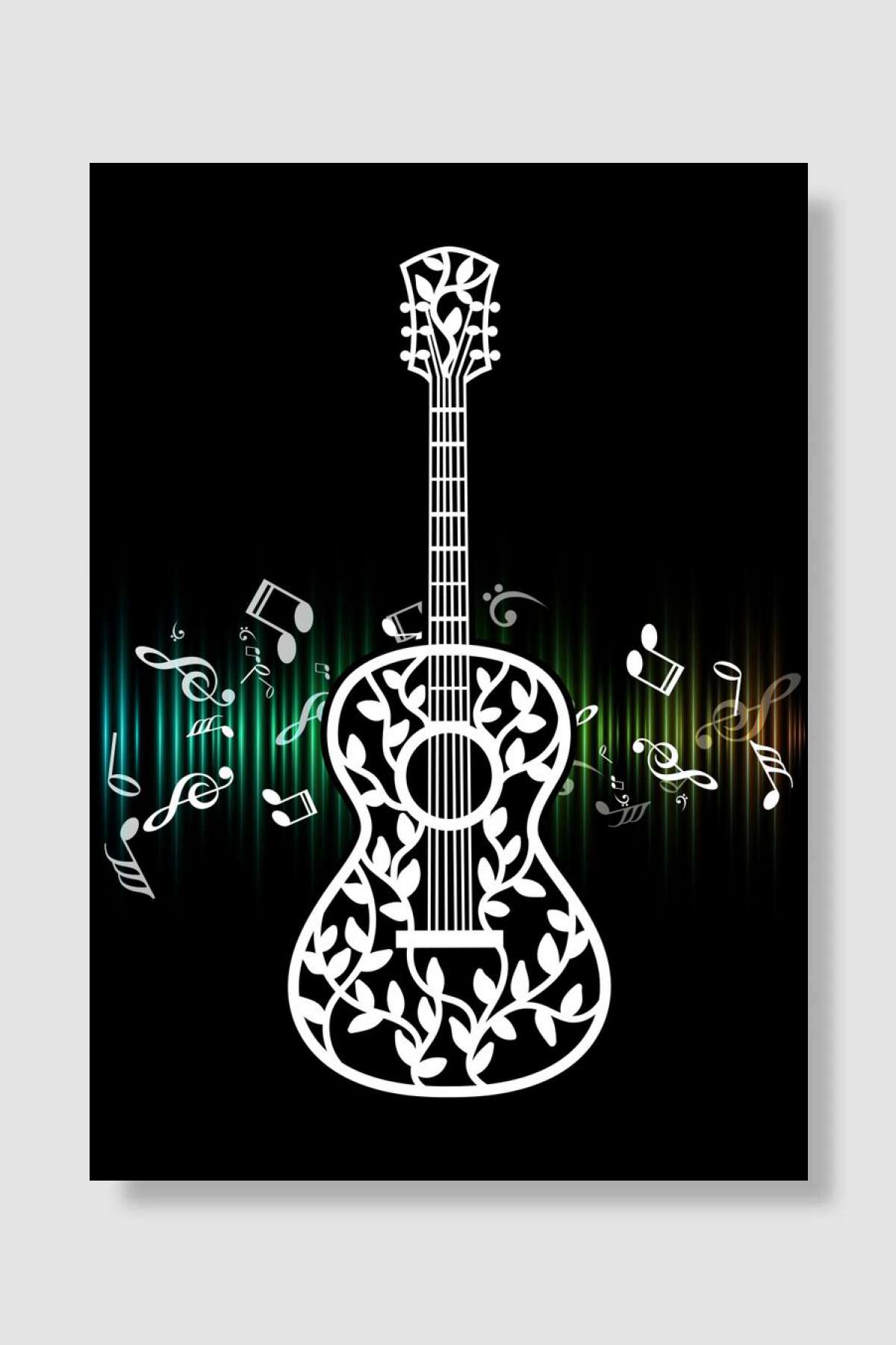 Guitar With Leaves Chord Müzik Poster Çerçevesiz Yüksek Kalite Müzik Afiş Duvar Poster