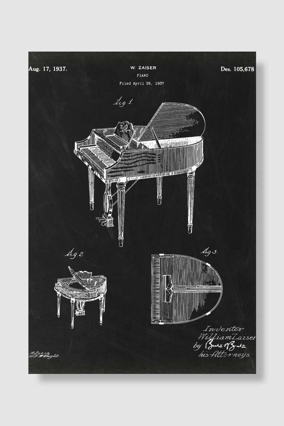 Piano patent Müzik Poster Çerçevesiz Yüksek Kalite Müzik Afiş Duvar Poster