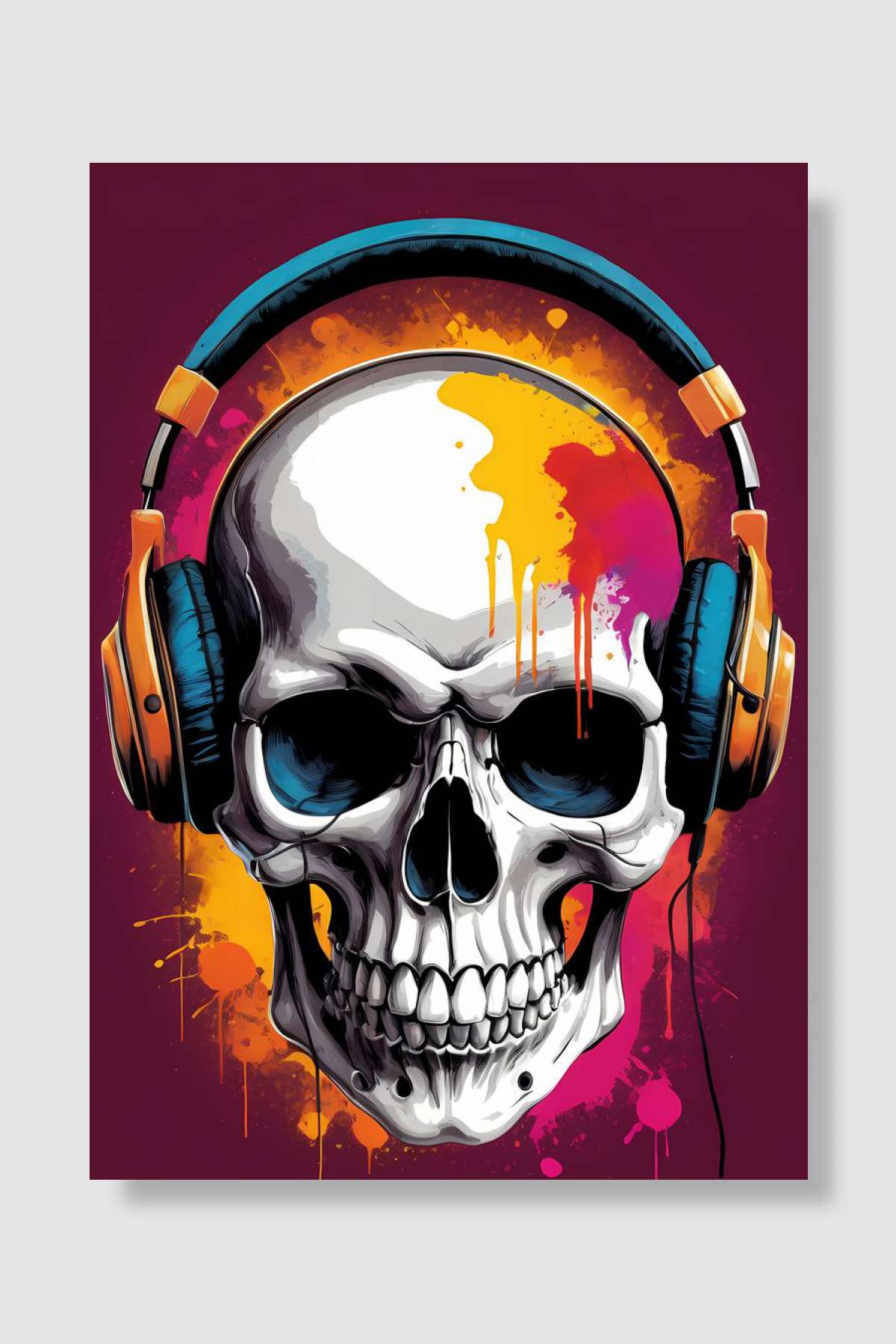 Skull With Headphones 4 Müzik Poster Çerçevesiz Yüksek Kalite Müzik Afiş Duvar Poster