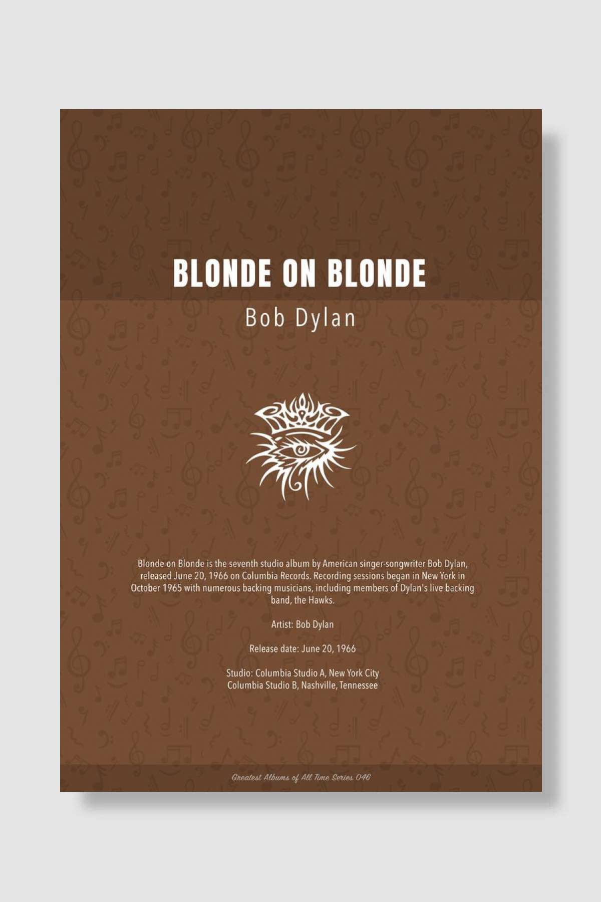 Blonde on Blonde Bob Dylan Müzik Poster Çerçevesiz Yüksek Kalite Müzik Afiş Duvar Poster