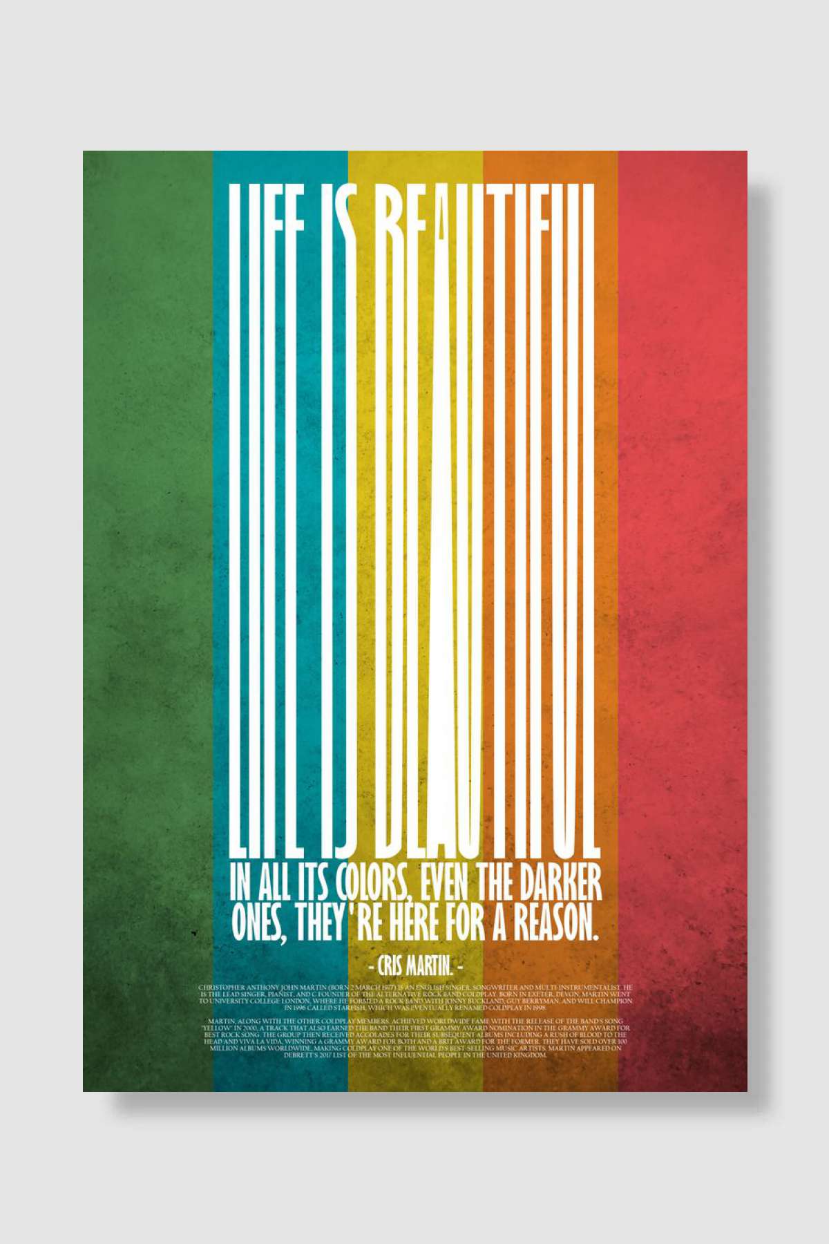 CRIS MARTIN QUOTE Müzik Poster Çerçevesiz Yüksek Kalite Müzik Afiş Duvar Poster