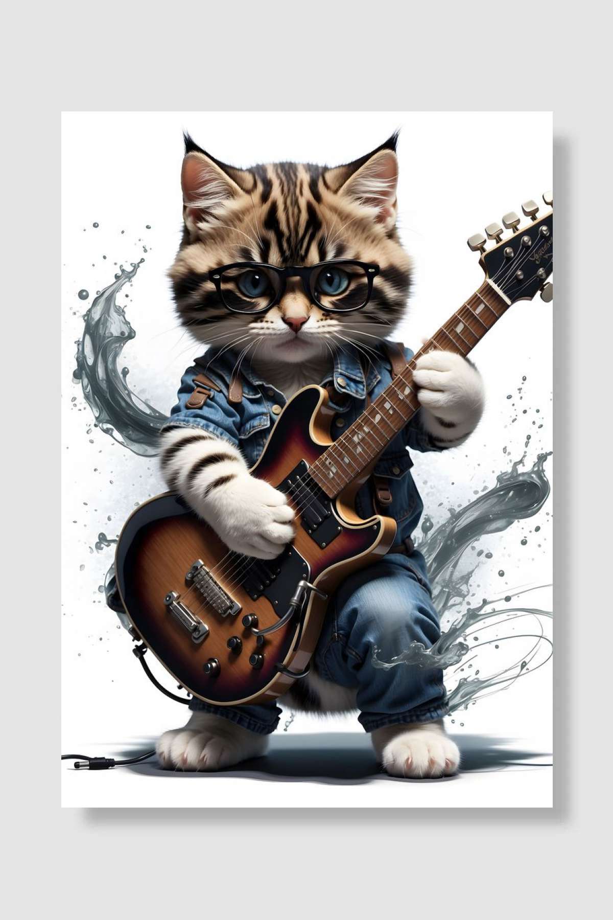 Cat Guitarist Müzik Poster Çerçevesiz Yüksek Kalite Müzik Afiş Duvar Poster