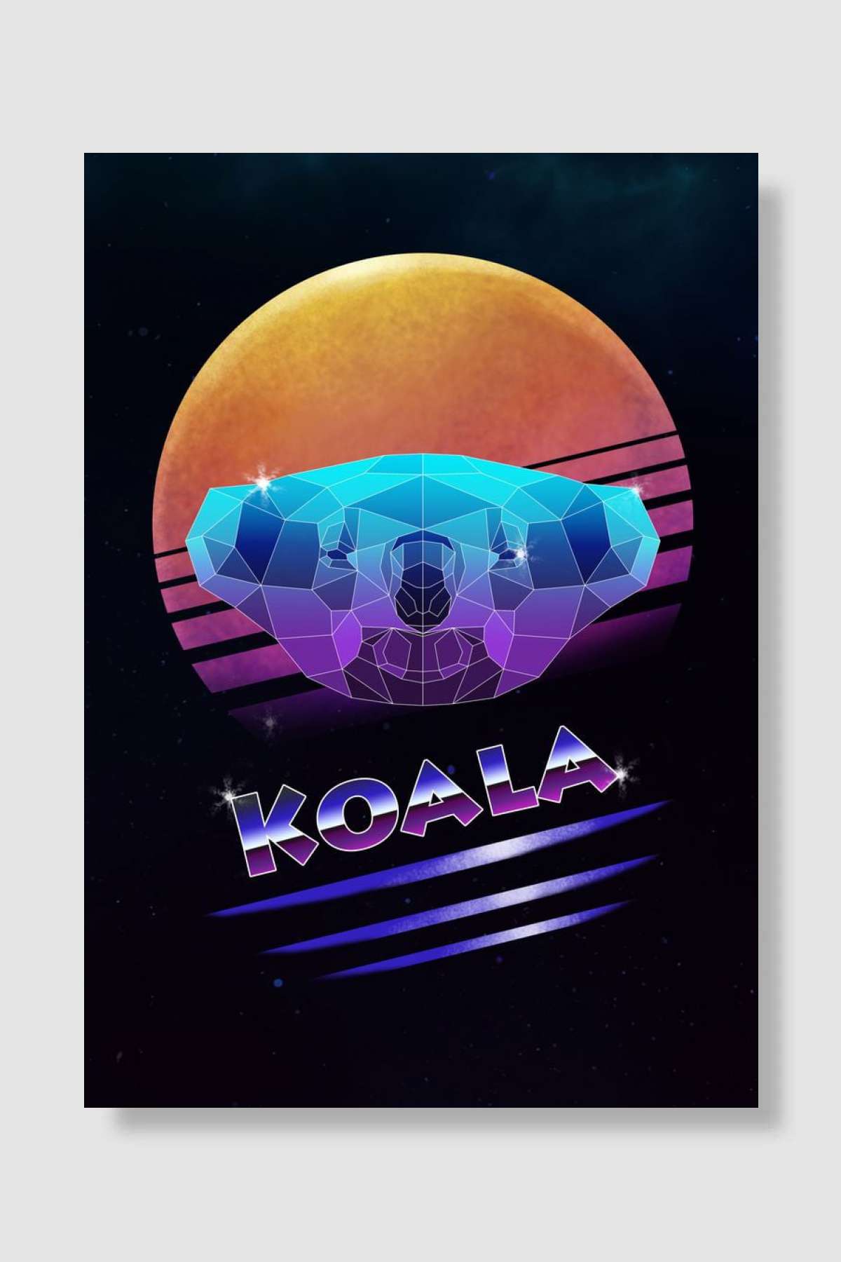 Retro Synthwave Koala Müzik Poster Çerçevesiz Yüksek Kalite Müzik Afiş Duvar Poster