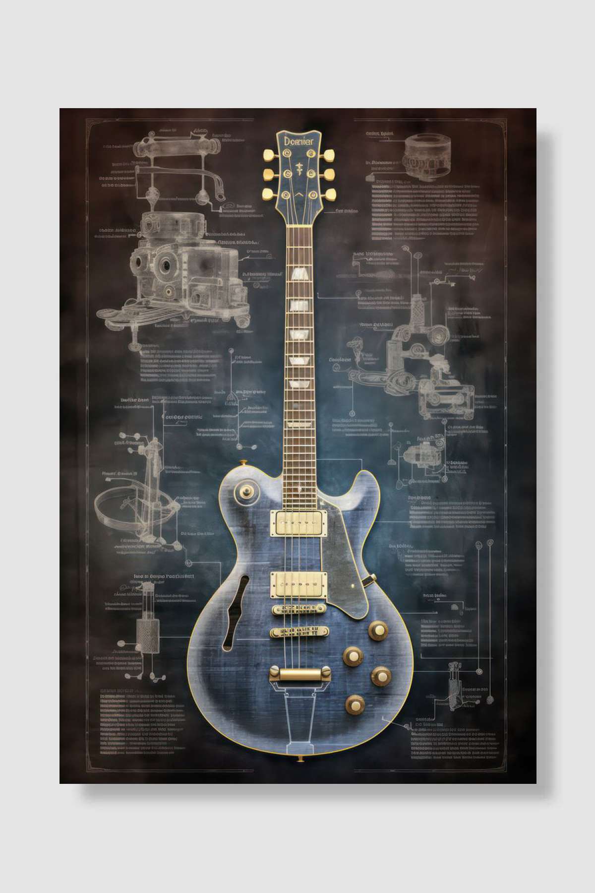 Electric Guitar Anatomy Müzik Poster Çerçevesiz Yüksek Kalite Müzik Afiş Duvar Poster