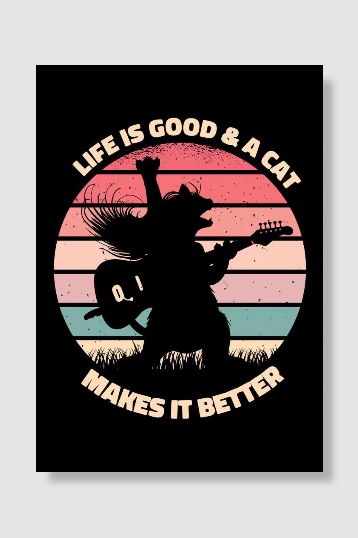 Rockstar cat retro uk Müzik Poster Çerçevesiz Yüksek Kalite Müzik Afiş Duvar Poster