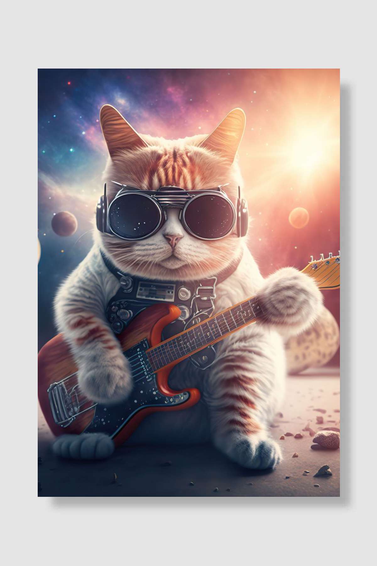 Cat playing Music Müzik Poster Çerçevesiz Yüksek Kalite Müzik Afiş Duvar Poster